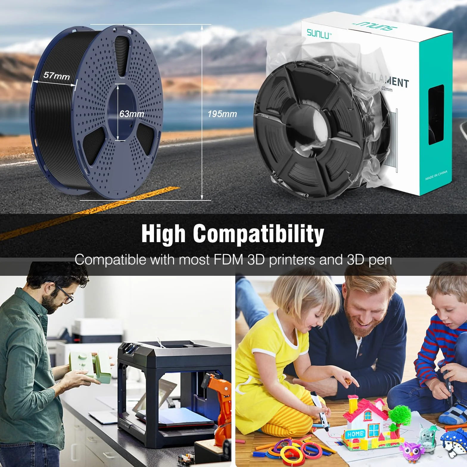 SUNLU ASA Filament 1,75 mm, Odporny na Promieniowanie UV/Deszcz/Ciepło Filament do Drukarek 3D, Wytrzymały Filament 3D, Szpula 1KG ASA Niebieski