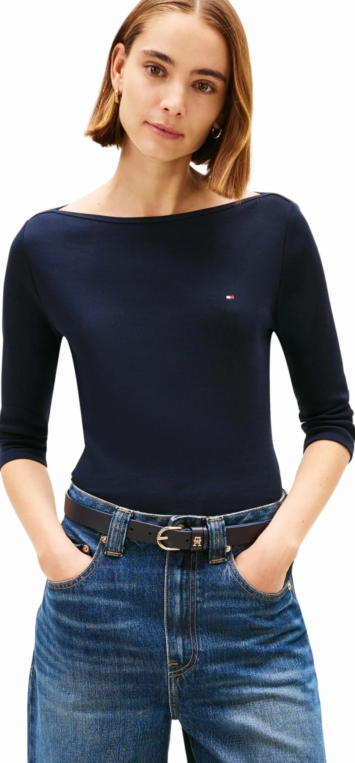 TOMMY HILFIGER Damski CODY SLIM BOAT-NK 3/4SLV Niebieski L