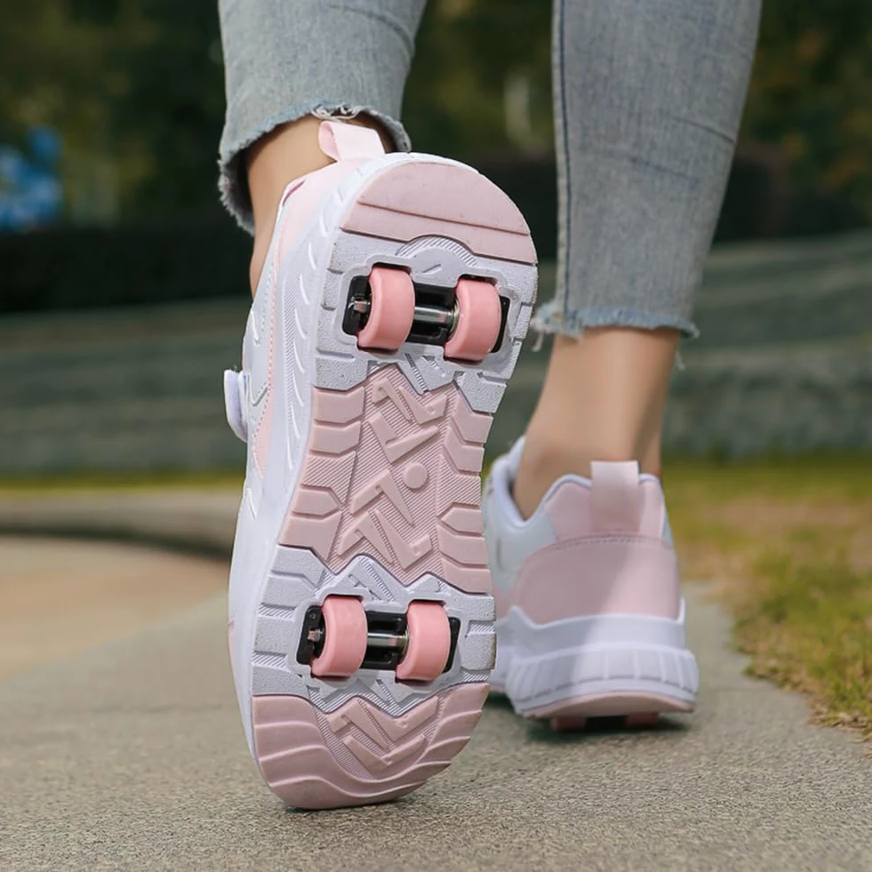 Buty na kółkach dla dziewczynek i chłopców buty na dwóch kołach buty do deskorolki wielofunkcyjne buty 2 w 1 buty sportowe na kółkach, Rolka S1, 33 EU