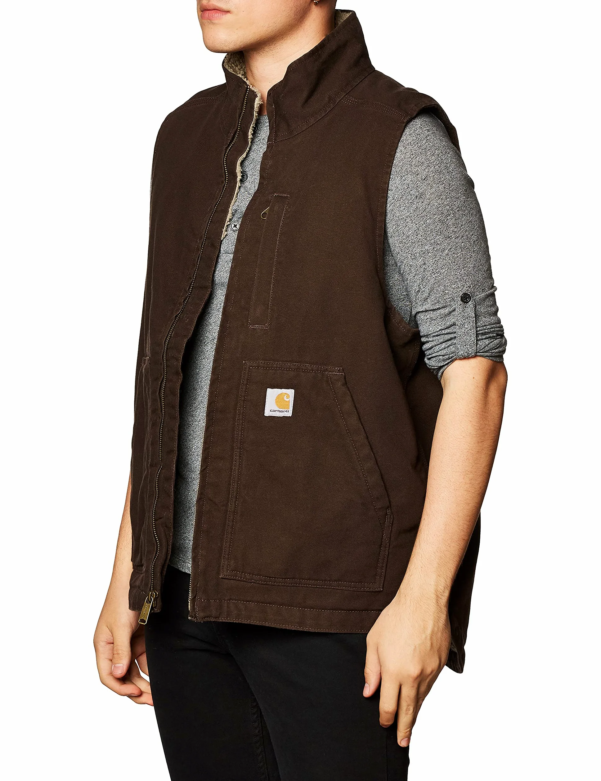 Carhartt Męska kamizelka o luźnym kroju, z podszewką ze spranej tkaniny sherpa, z okrągłym dekoltem