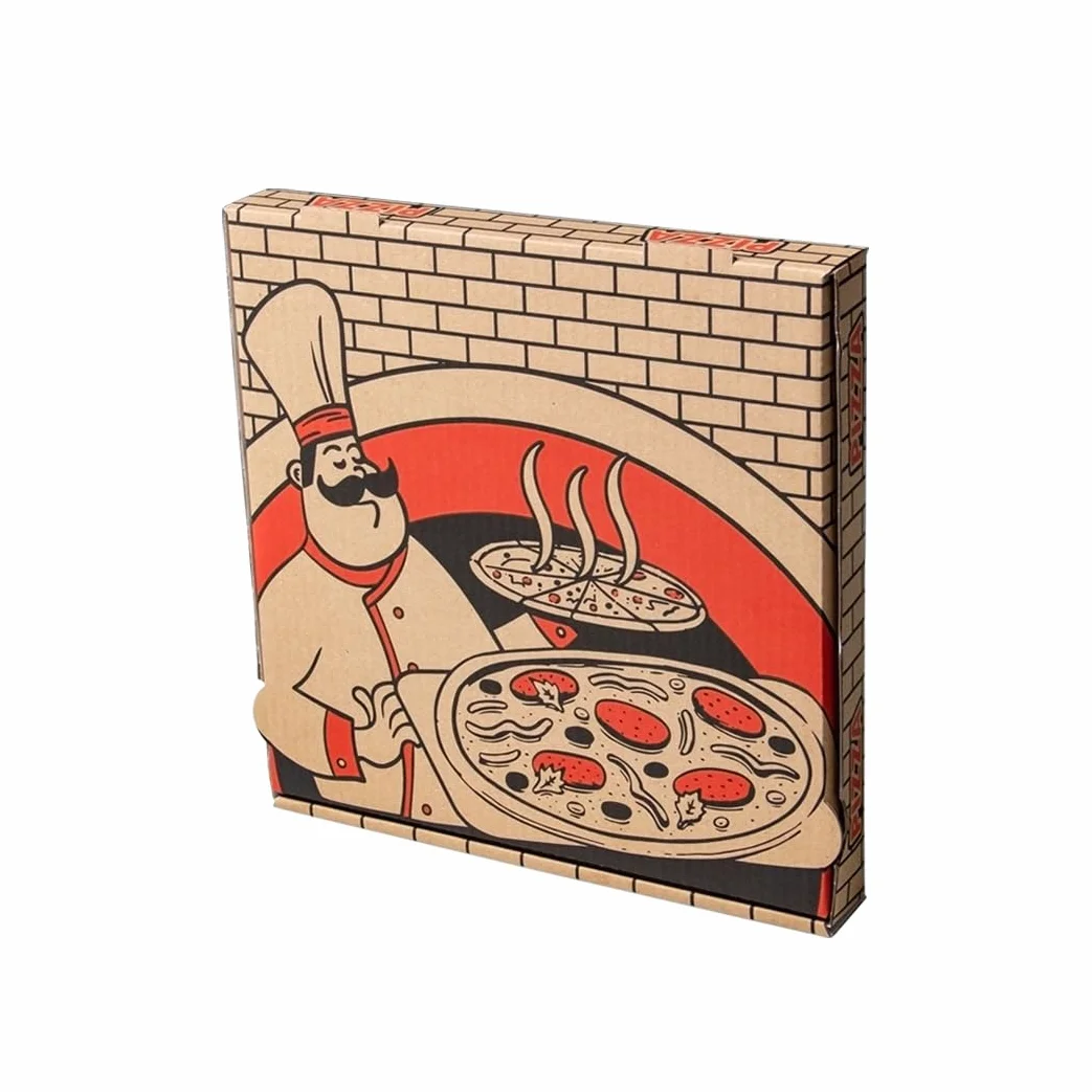 Paxit - pudełko na pizzę 50 sztuk, karton na pizzę 350x350x40 mm z nadrukiem, 3-warstwowe, gramatura pudełka: 395 g/m2, dziurkowane opakowanie do transportu pizzy, karton do pizzy fala B
