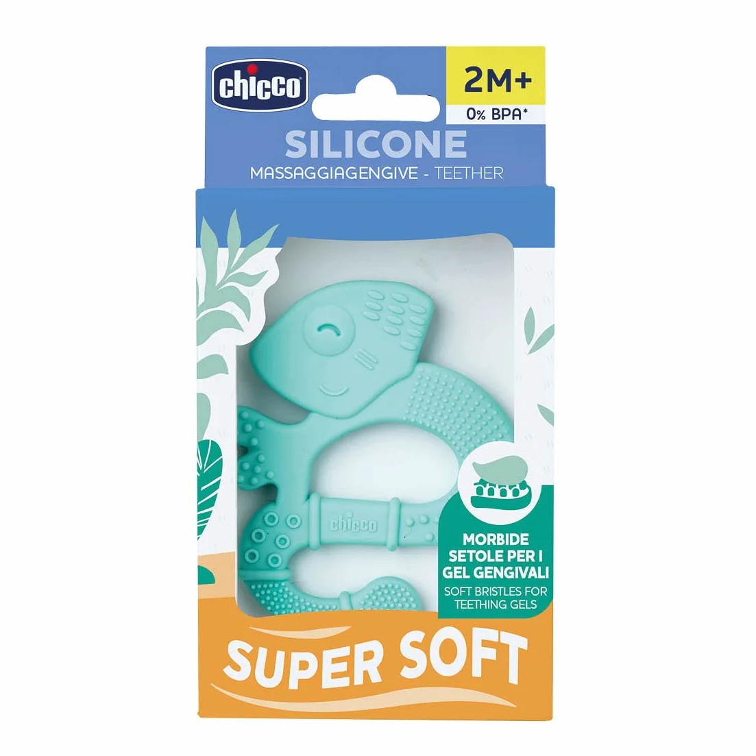 Chicco Gryzak Miękki Jaszczurka, Dla Niemowląt od 2 m +, 100% Silikonowy, Szczoteczka do Nakładania Żelu na Dziąsła, Masaż Obolałych Dziąseł