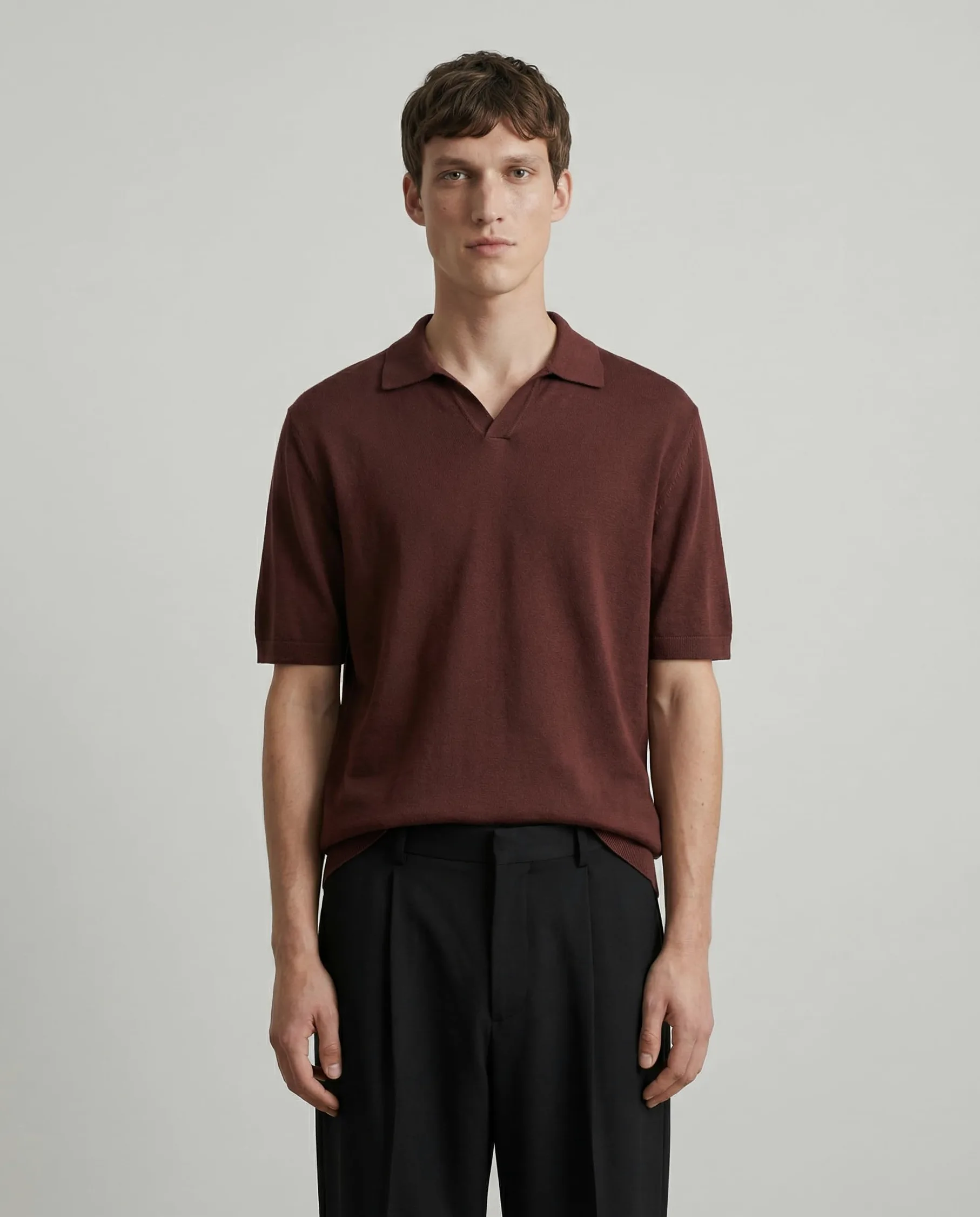 Diana Studio 100% lniana koszulka polo bez guzików, męska, z krótkim rękawem, casualowy, XXL, bordowy