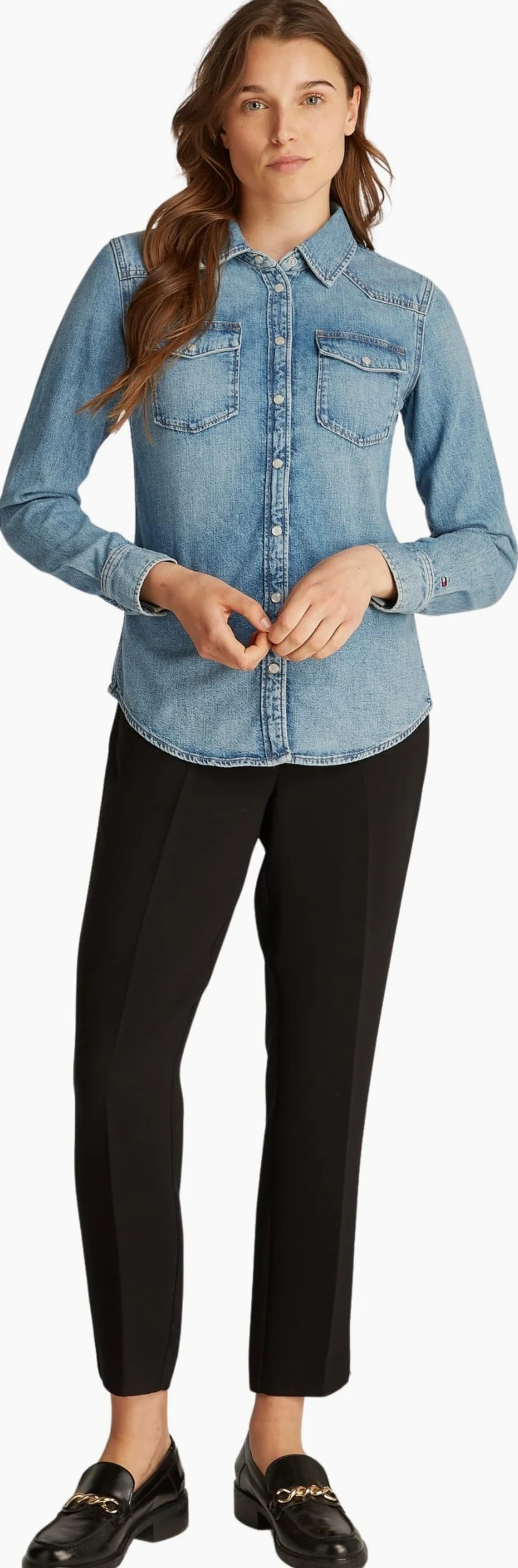 Tommy Hilfiger Damska koszula DNM LS Slim SAM WW0WW43730 L/S Koszula, Denim, 38, Denim (Sam), 64