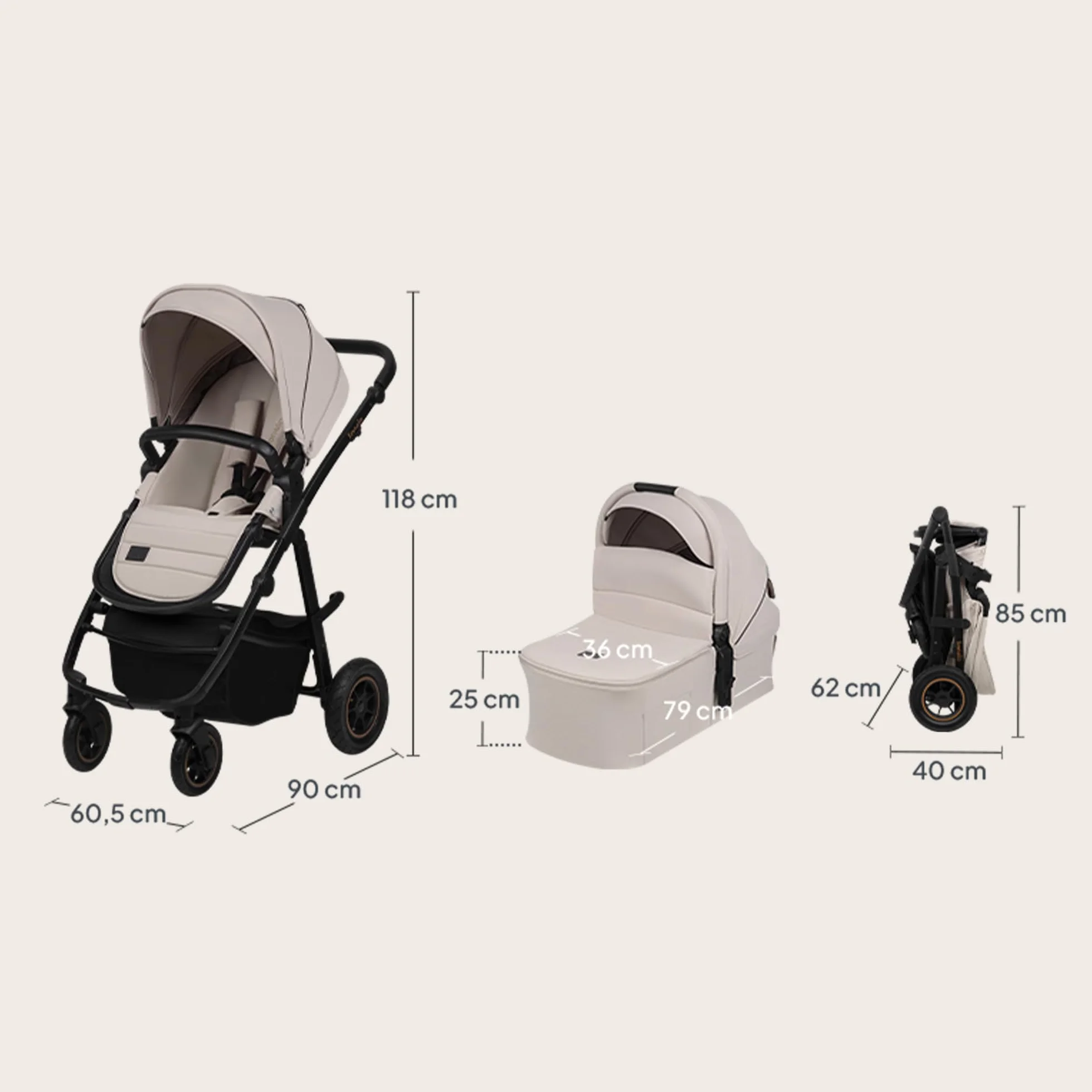 LIONELO AMBER PLUS 3 w 1 Wielofunkcyjny Wózek Dziecięcy od 0 do 4 lat do 22kg z Gondolą XL, Fotelik Samochodowy do 13 kg, Regulacja Oparcia, Duże Terenowe Koła 360o Budka XXL