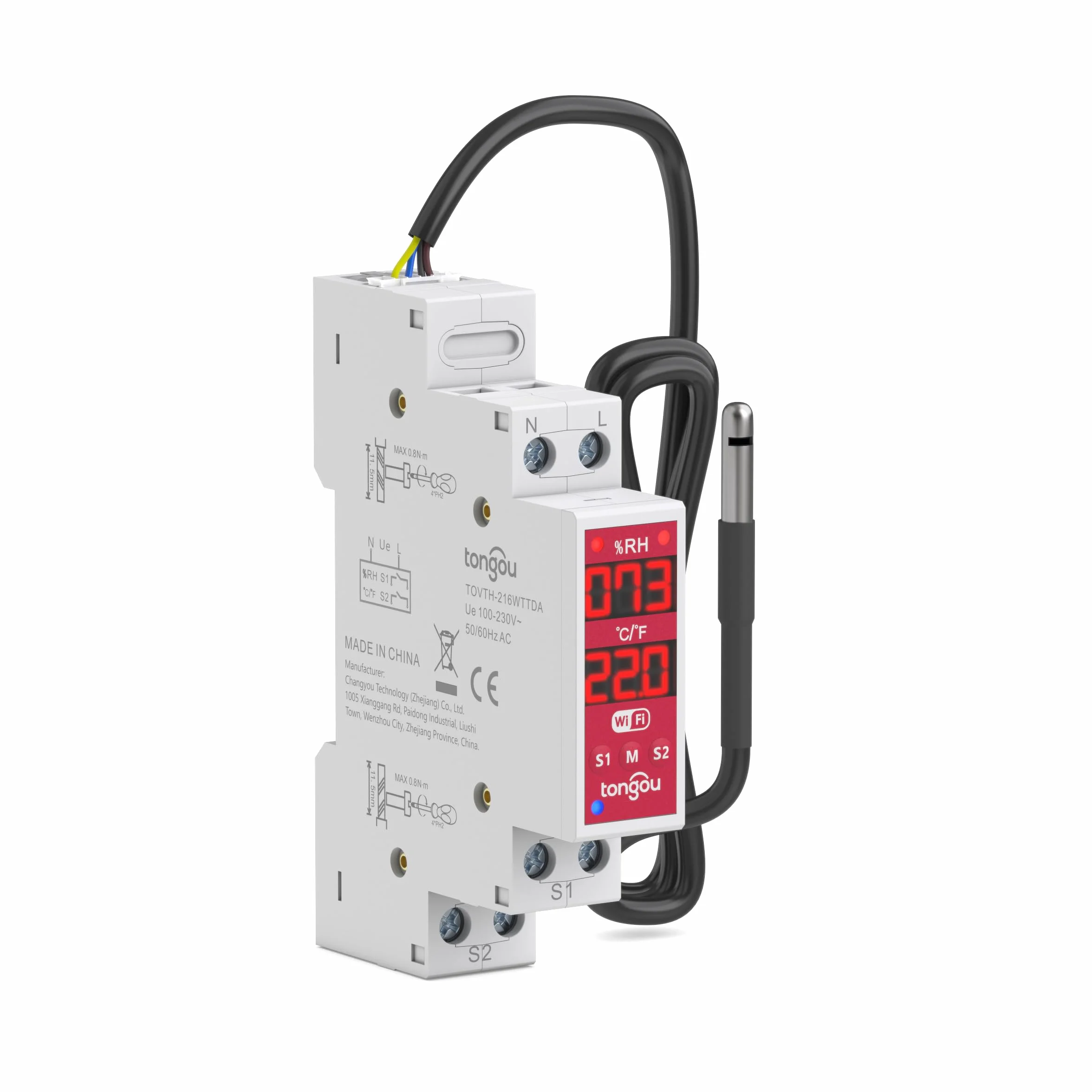 TONGOU Cyfrowy wyświetlacz, szyna montażowa DIN, regulator termostatu z sondą NTC, czujnik temperatury, przełącznik Dry Contact Smart 2-kanałowy, aplikacja TUYA/Smart Life
