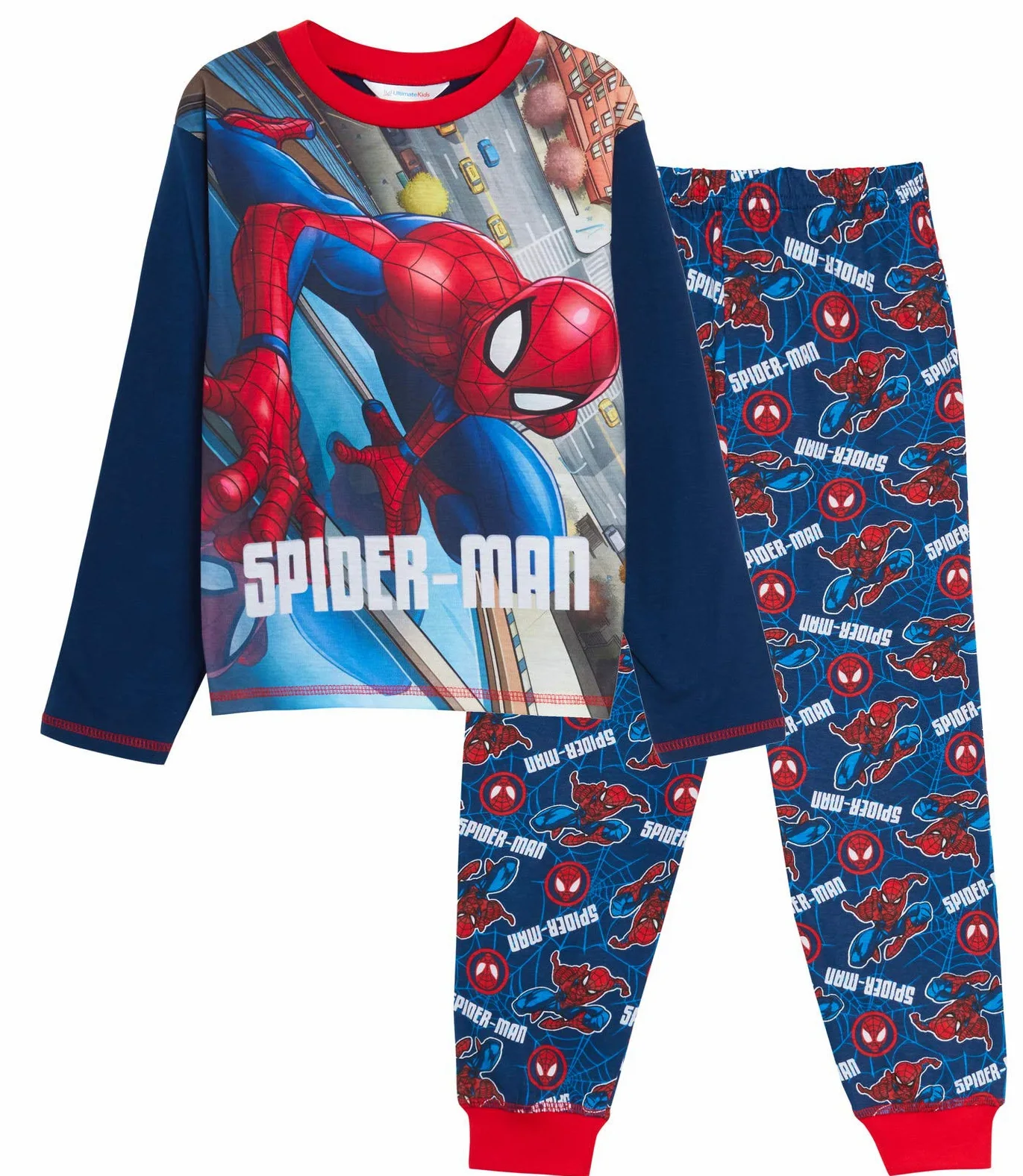 MARVEL Chłopięcy Spiderman piżama dzieci Avengers zestaw piżam na całej długości T-shirt + mankiety spodnie wypoczynkowe