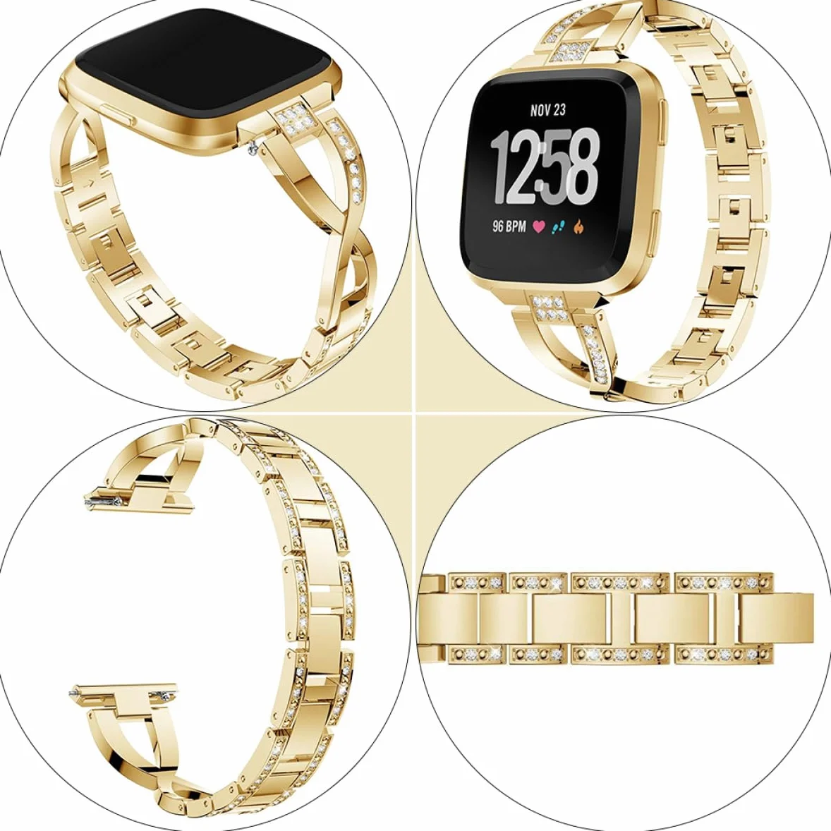 1 Pasek Do Zegarka Opaska Na Nadgarstek Link Przyjazny Dla Skóry Pasek 22Mm Pasek Do Smartwatcha Ze Stali Nierdzewnej Rhinestone Damskie Opaski Vintage Metalowy Pasek Do