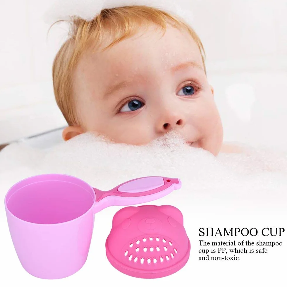 Kubek na szampon Kubeczek na szampon dla dzieci Śliczne dzieci Mycie włosów Kąpiel Flusher Cup Ochrona Kubek do przemywania oczu dla małych dzieci (różowy)