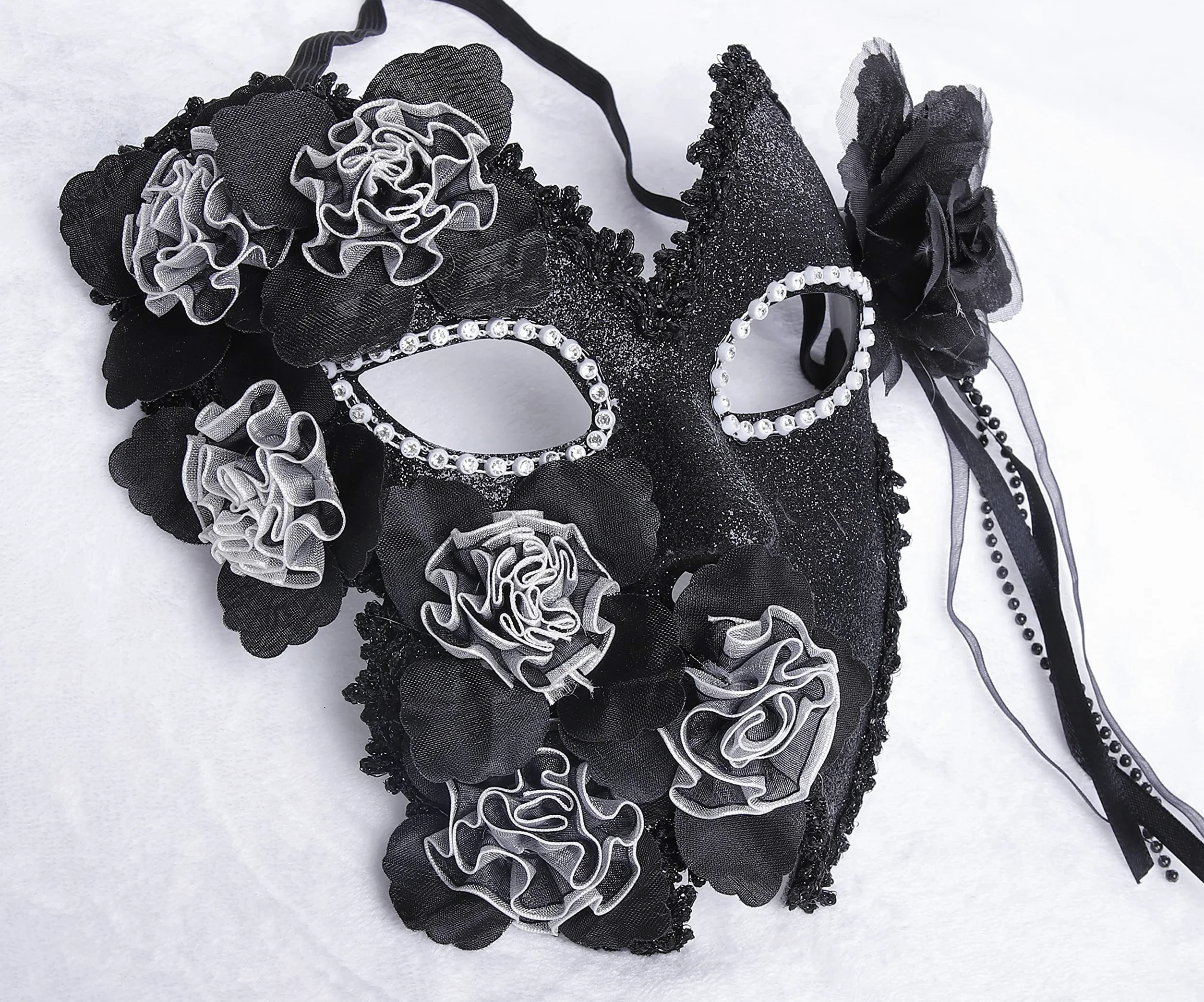 Halloweenowa maskarada maska wenecka kostium maska z piórami maska maskaradowa Halloween karnawał cosplay impreza maska na całą twarz (czarno-biała)