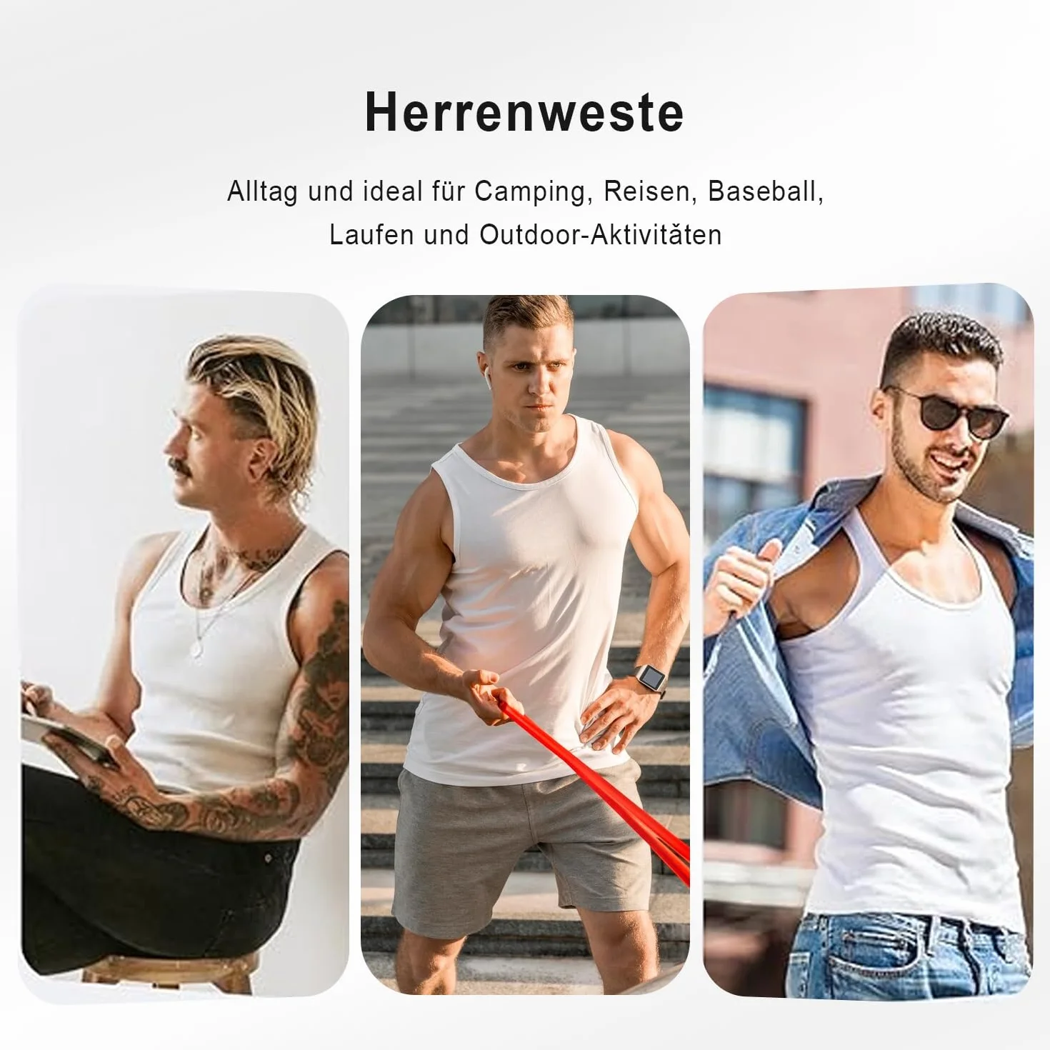Voarge Podkoszulek męski, 3-pak, tank top z bawełną, koszulka na mięśnie, sportowa koszulka pod pachami, M-3XL