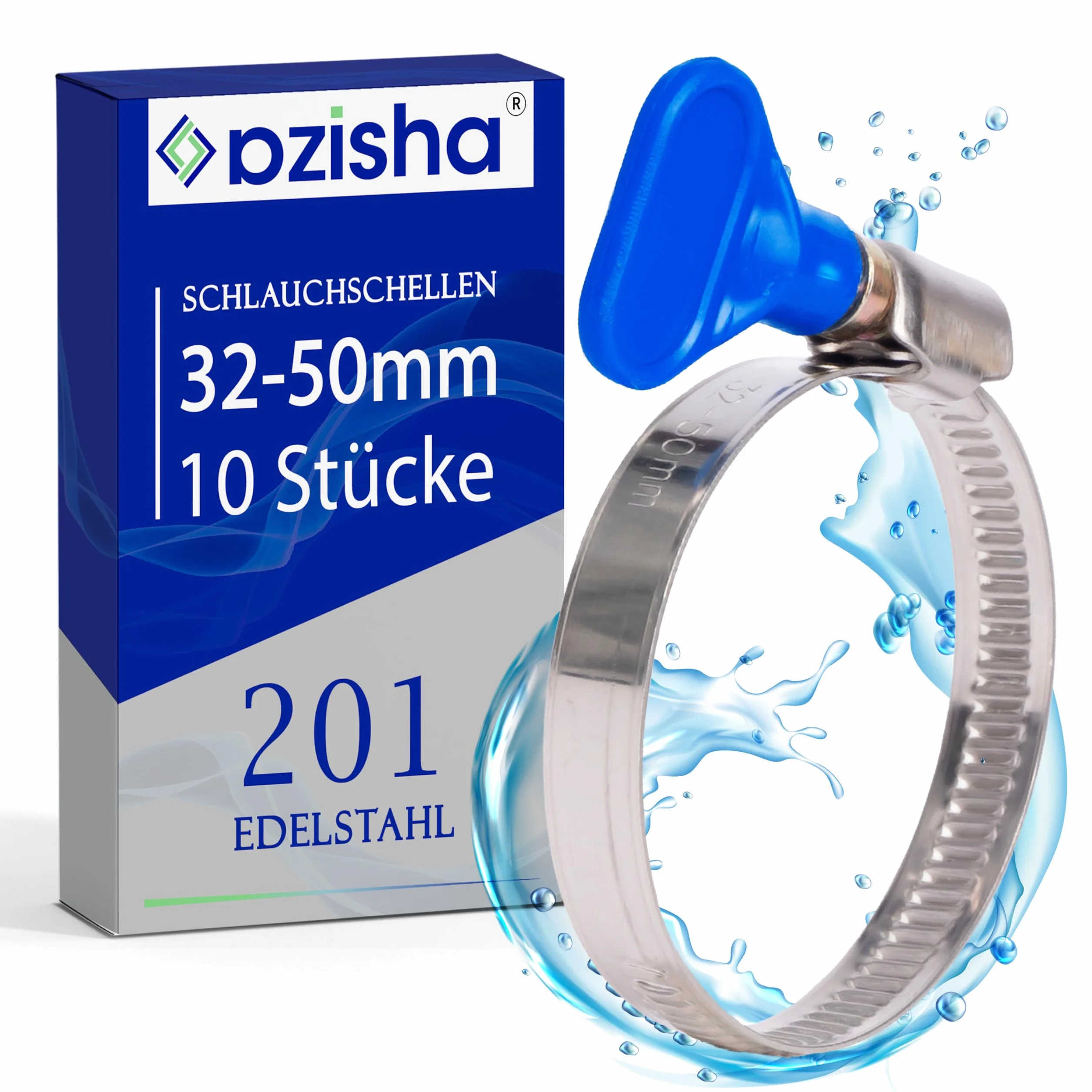 Obejmy do węża 32-50 mm – 10 sztuk obejmy do węża ze stali nierdzewnej – regulowane opaski zaciskowe z nakrętką motylkową – uniwersalne obejmy do węża basenowego, gazu i wody i pralki