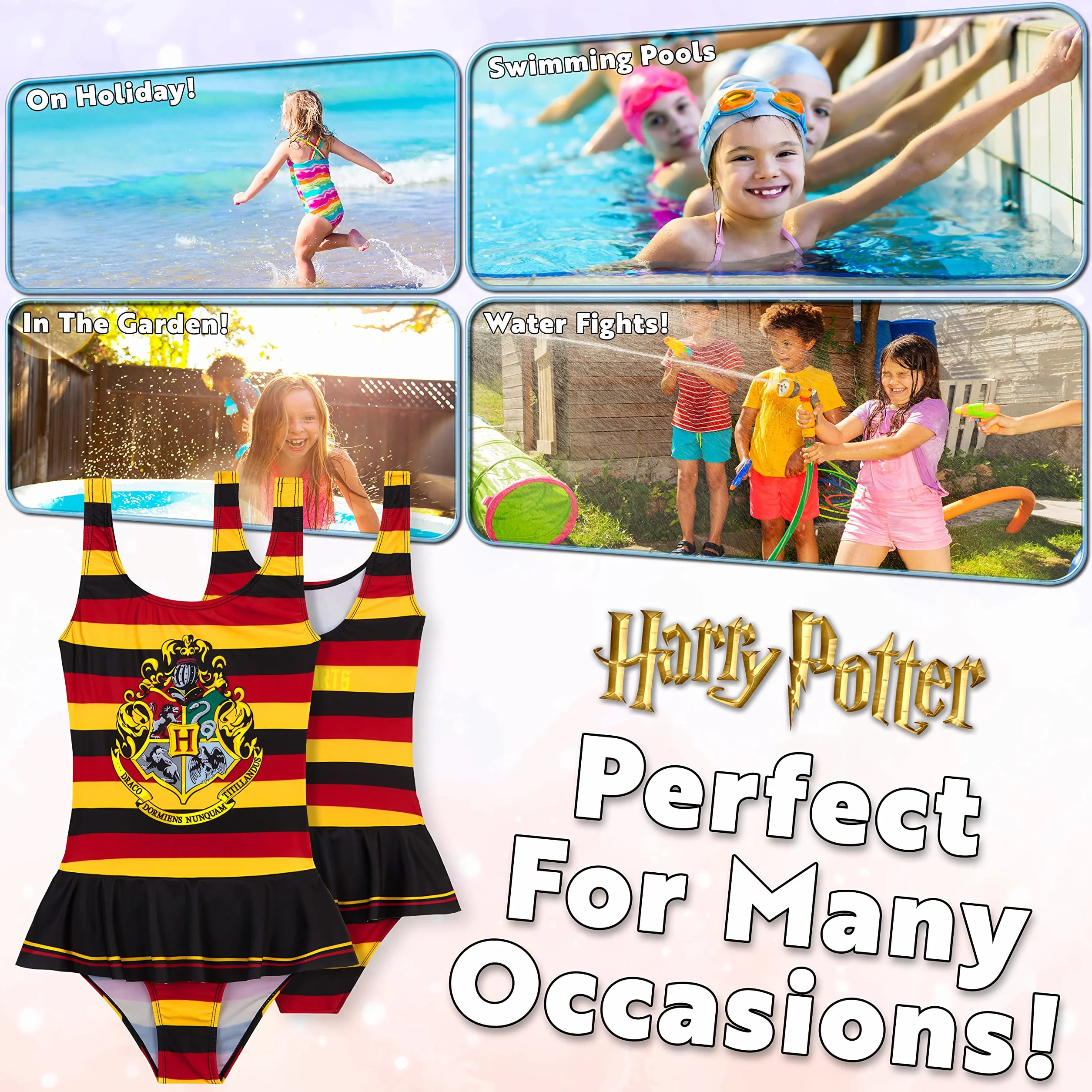 Harry Potter Dziewczęcy Kostium Kąpielowy Letnie Wakacje Niezbędne dla Dzieci Hogwart Nastolatki Stroje Kąpielowe dla Dzieci w Wieku 7-14 Lat Jednoczęściowy Kostium Kąpielowy na Plażę