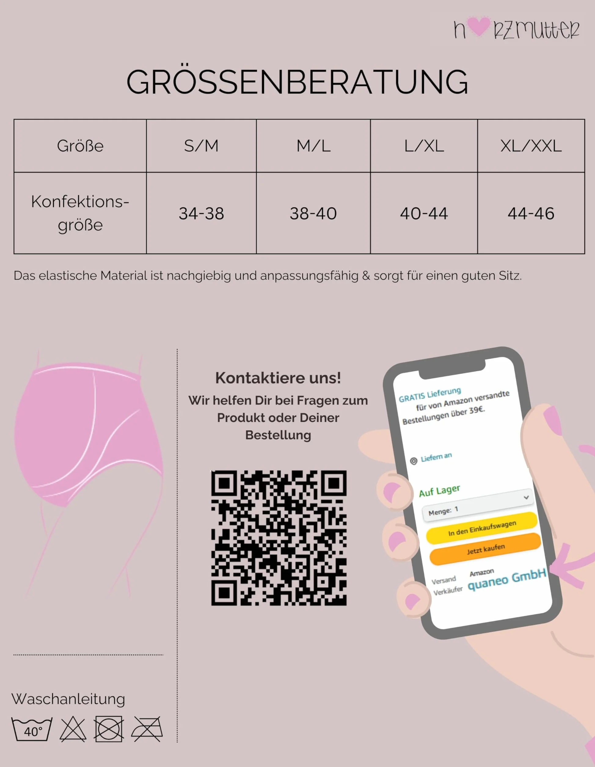 Herzmutter 5820 majtki ciążowe w dwupaku – majtki ciążowe – bezszwowe podtrzymujące – bardzo miękkie i elastyczne – dla kobiet w ciąży – po porodzie, czarny | beżowy, M-L