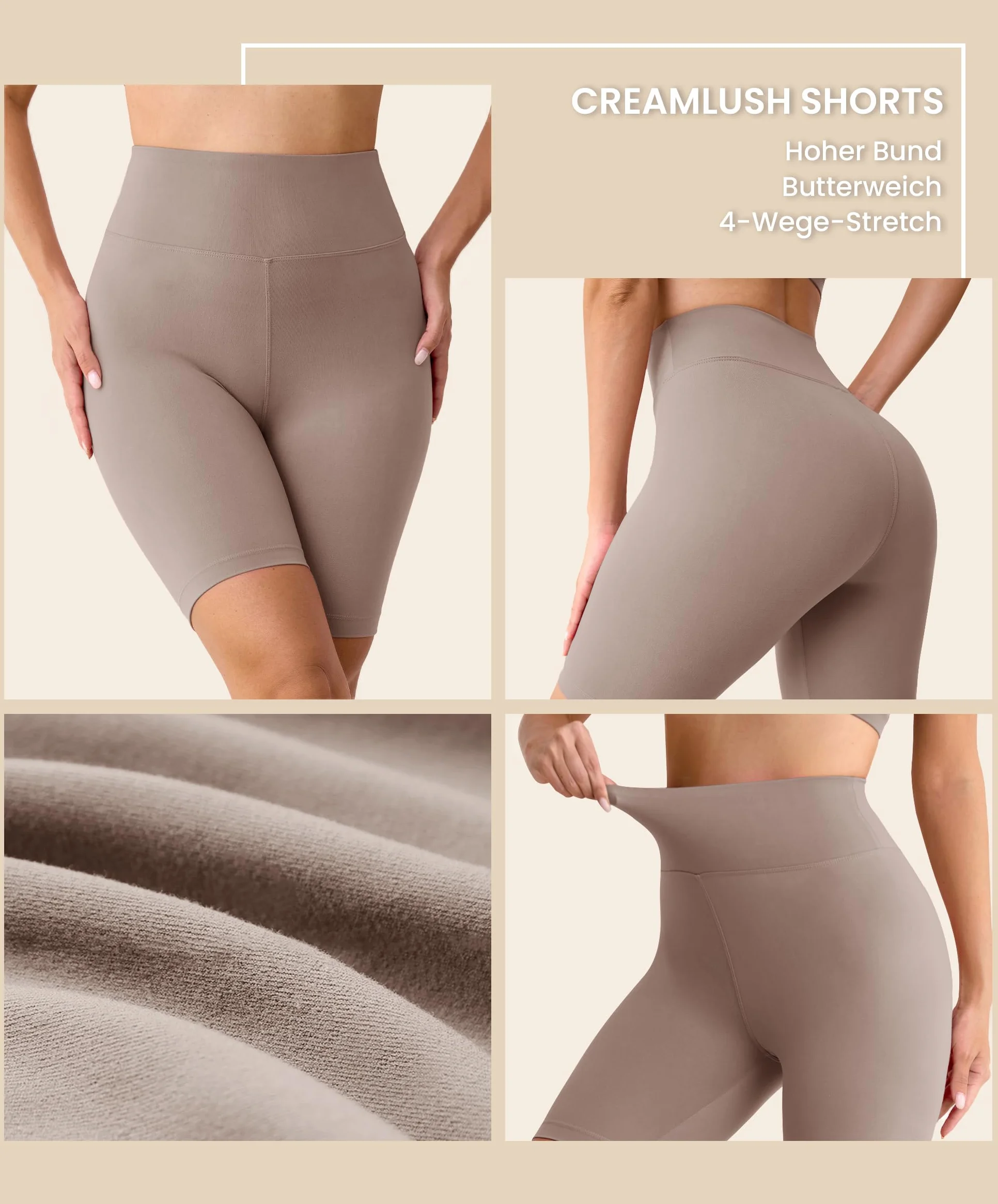 BAYDI Creamlush damskie spodnie rowerowe, 20 cm, wygodne, krótkie spodnie sportowe z wysoką talią, do jogi, pilatesu, na czas wolny, na co dzień