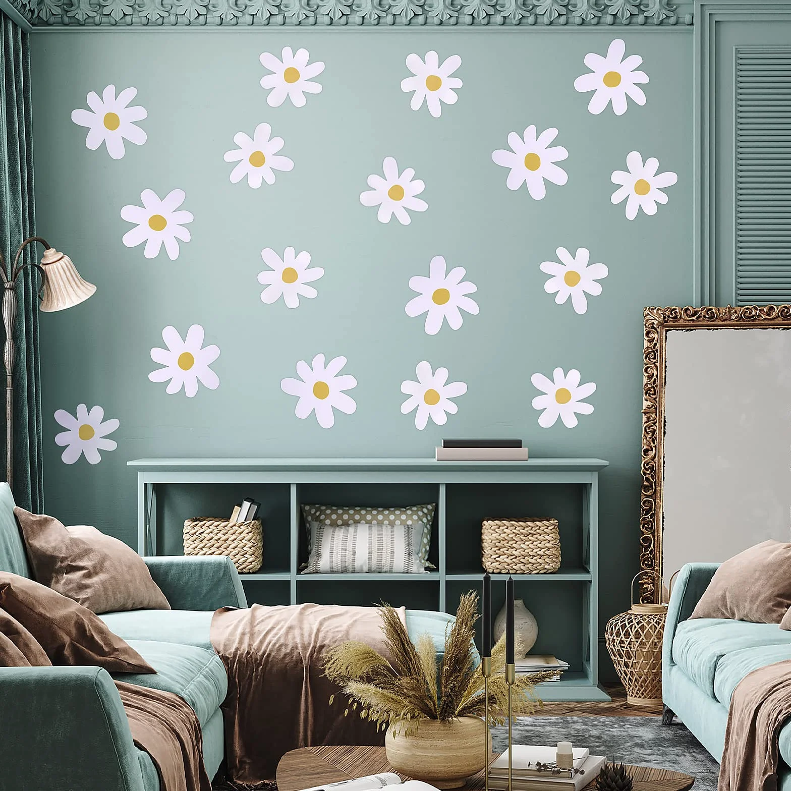 36 sztuk tatuaży ściennych do pokoju dziecięcego, białe, stokrotki, samoprzylepne, naklejki ścienne, dekoracja ścienna, dekoracja ścienna w stylu boho, dla dziewcząt i chłopców, do pokoju dziecięcego,