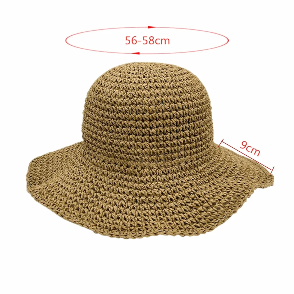 Kapelusz słomkowy damski składany przeciwsłoneczny khaki 56 cm