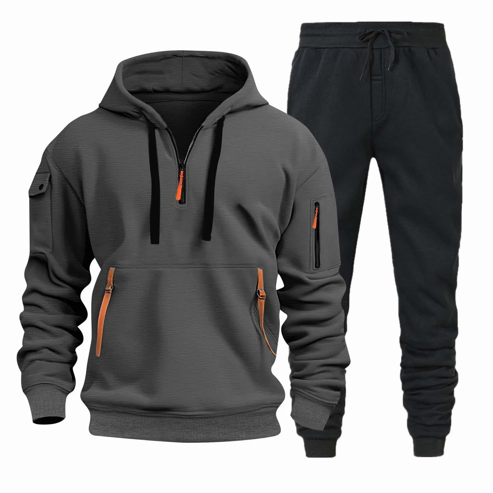 Męski dres gimnastyczny z polaru na siłownię bluzy z kapturem i spodnie do joggingu, luźne, oddychające, dwuczęściowe komplety, na co dzień, z długim rękawem, Y2k lekki garnitur męski z kieszeniami