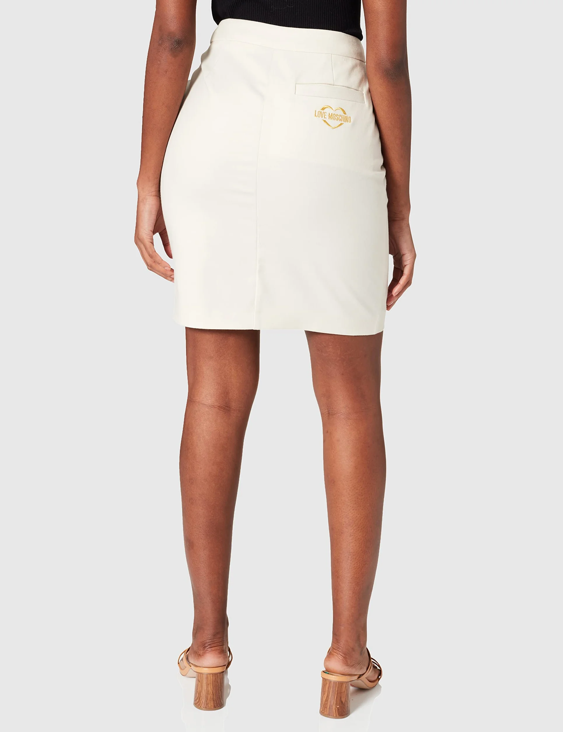 Love Moschino Spódnica biała z haftem serca i złotym logo