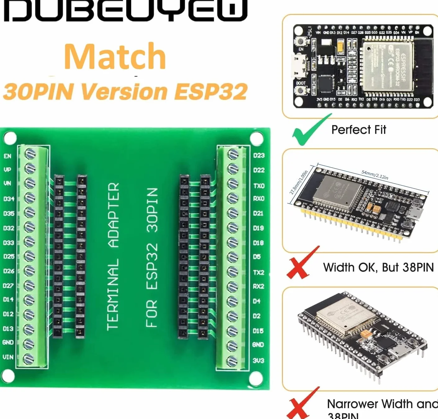 ESP32S ESP32 Płyta rozwojowa 2.4GHz Dual-Mode WiFi+ Bluetooth Dwurdzeniowy procesor mikrokontrolera, z kartą breakout (zestaw kombinacji 30-pinowych)