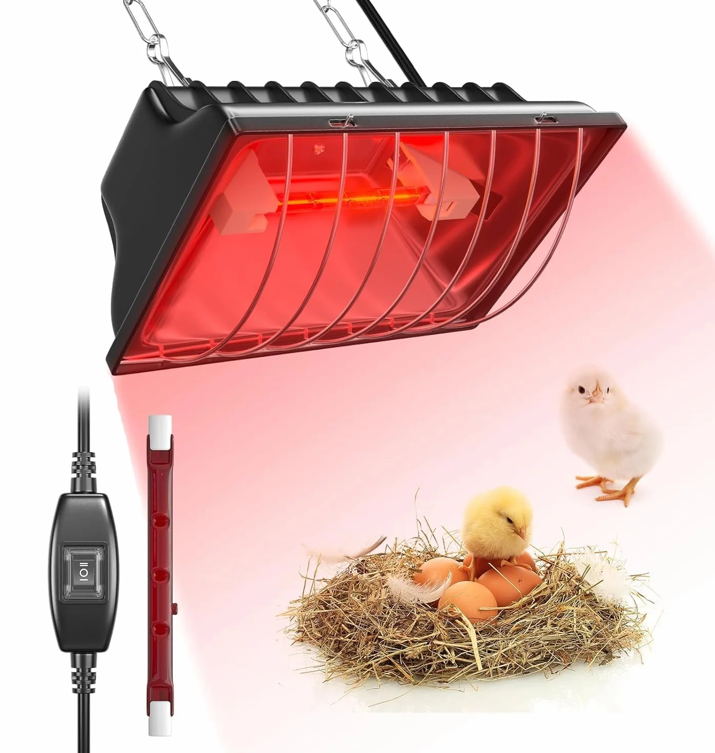 GlowUp Lampa grzewcza dla piskląt, 275 W, ściemniana płyta grzewcza, ogrzewacz lampy, z regulowanym łańcuchem wiszącym, wodoszczelna, ogrzewanie dla kur, kaczek, szczeniaków, zwierząt gospodarskich