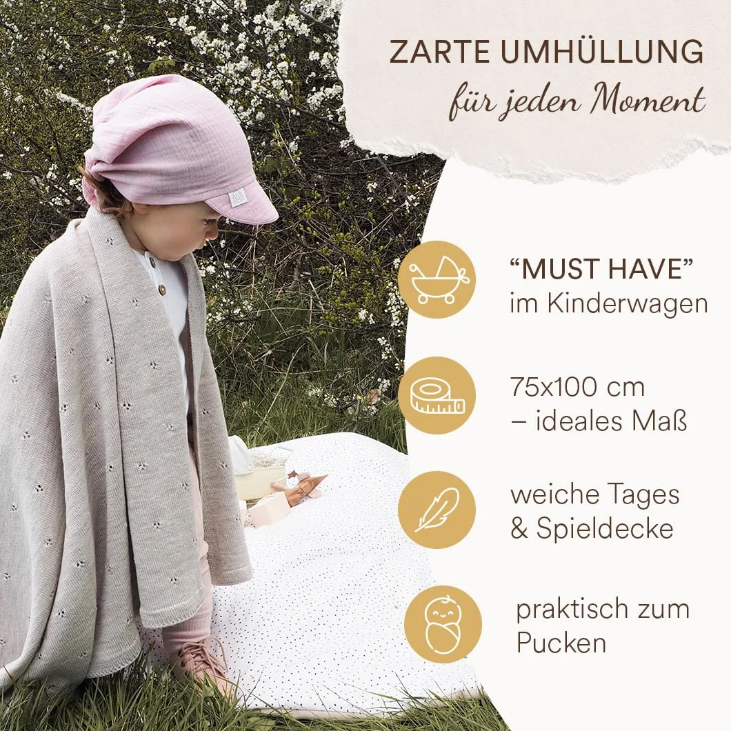 MayLily Kocyk niemowlęcy z wełny z merynosów, 80 x 100 cm, 100% wełna z merynosów, wyprodukowano w UE, ręcznie wykonany, hipoalergiczny, regulujący temperaturę na lato i zimę, lekki i łatwy w