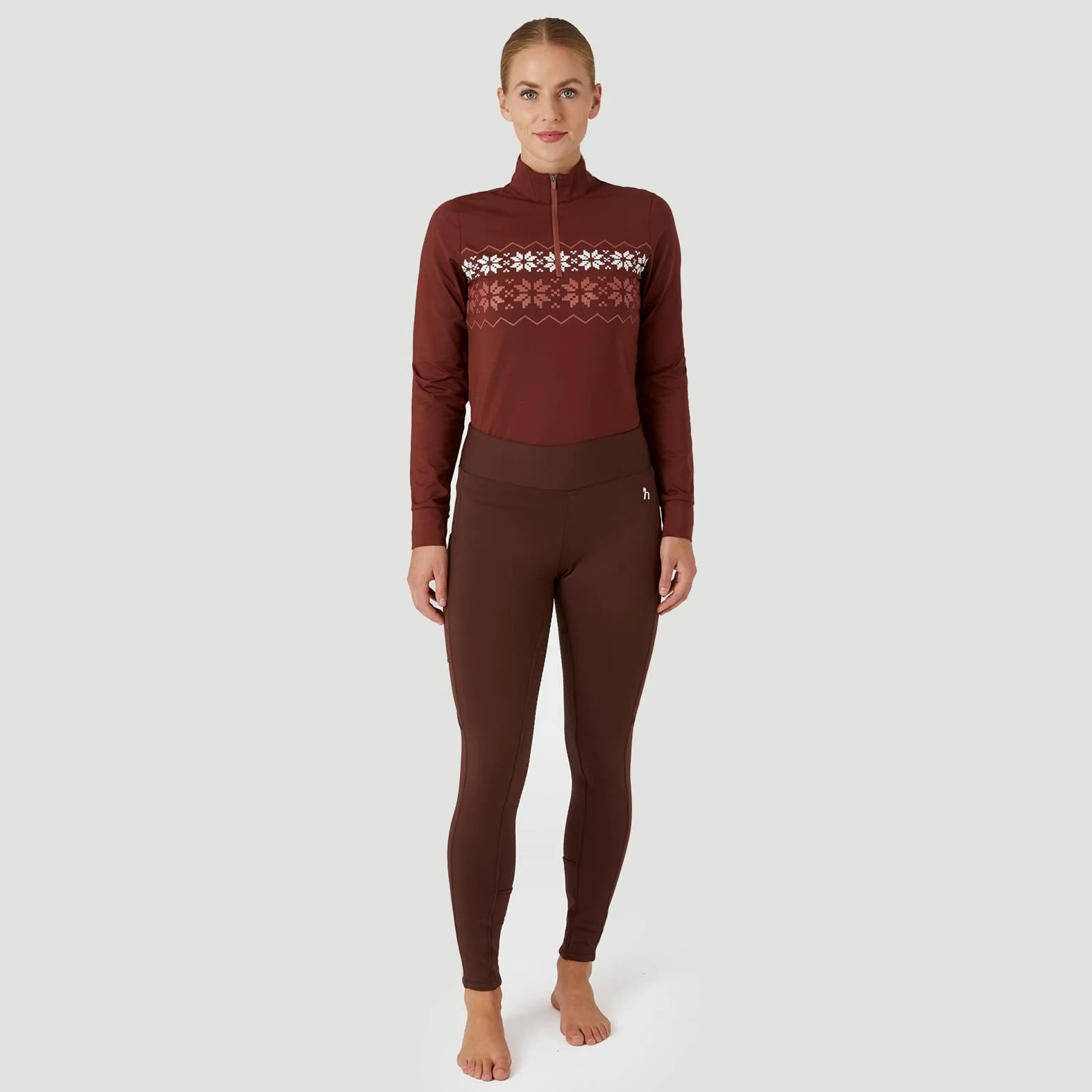 HORZE Damskie legginsy termiczne Active z kieszenią na telefon komórkowy, spodnie do jazdy konnej, termiczne bryczesy damskie, Rum Raisin Brown, 36