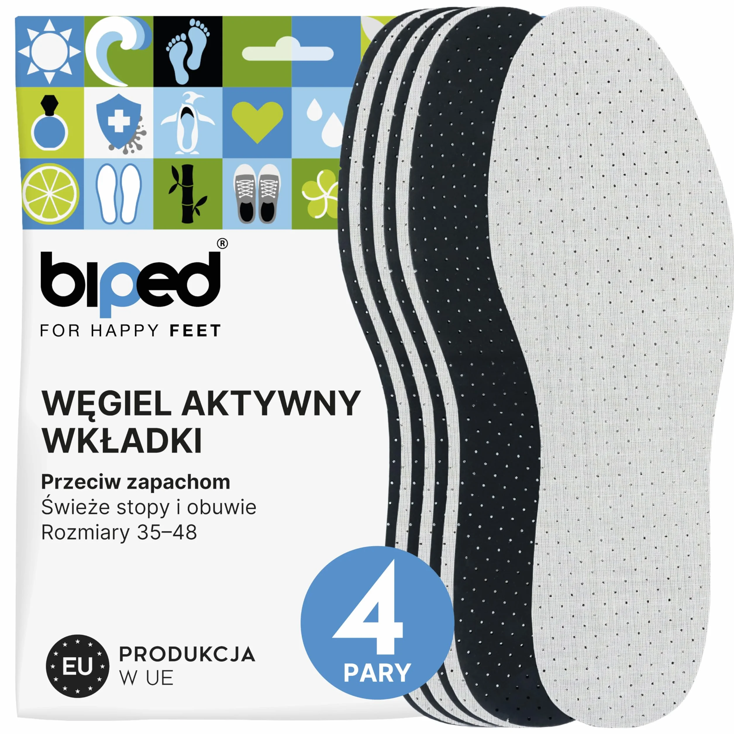 biped 4 par wkładek z węglem aktywnym z wypełnieniem lateksowym – przeciwdziałające poceniu się stóp – higienicznie świeże buty i stopy – ultralekkie i nadające się do prania ręcznego z2727