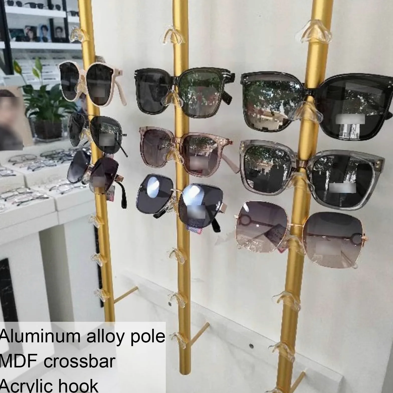 Générique Stojak ścienny na okulary przeciwsłoneczne, uchwyt do przechowywania okularów, ozdobny drążek do okularów (złoty 78 x 90 cm)