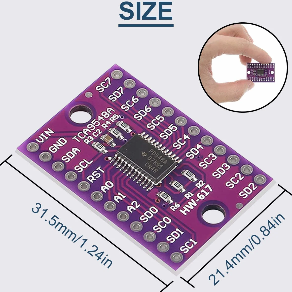 TCA9548A IIC Multiplekser Breakout Board 400 kHz 1,8 V - 5 V 8-kanałowy przełącznik komunikacyjny I2C, płytka rozszerzeń z resetowaniem do Arduino