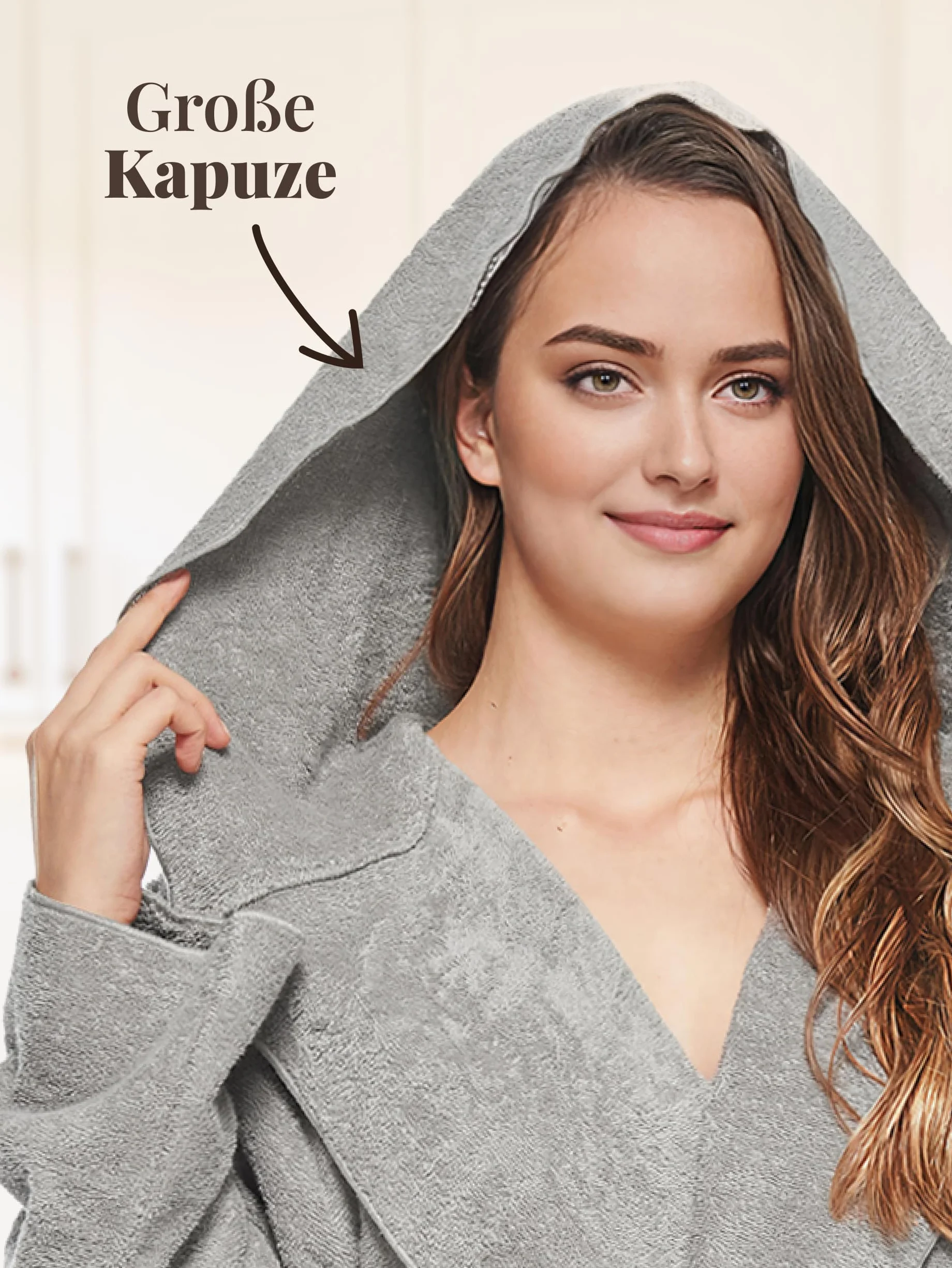 Damski szlafrok kąpielowy bawełniany 340 g/m² z kapturem Öko-Tex frotte