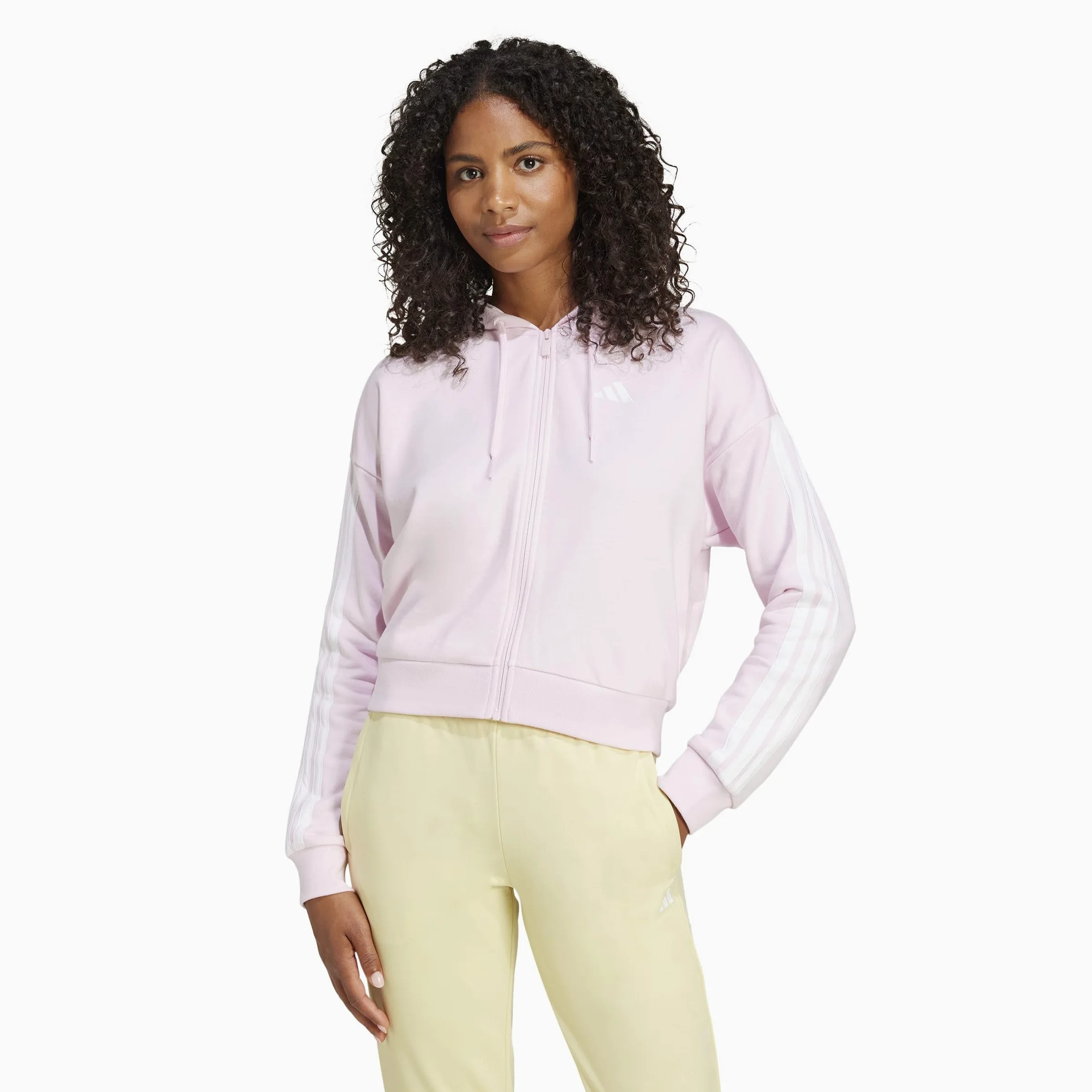 adidas Kobiety ESSENTIALS 3-STRIPES FRENCH TERRY FULL ZIP HOODIE, Clear Pink/White, S