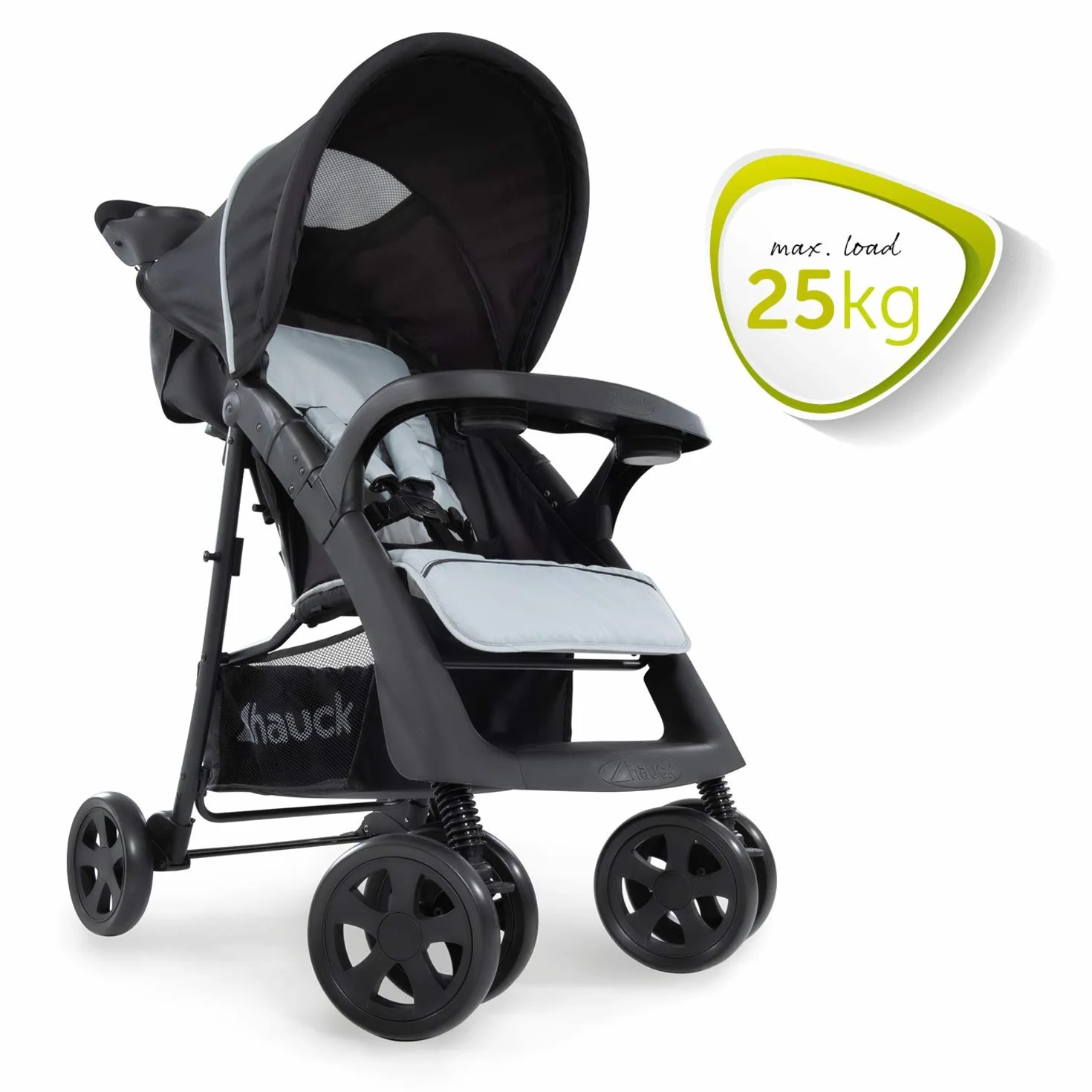 Hauck Shopper Neo II Buggy wózek do 25 kg z funkcją leżenia od narodzin, mały składany, mechanizm składania jedną ręką, lekki, 2 uchwyty na napoje, duży kosz, kolor srebrny / szary