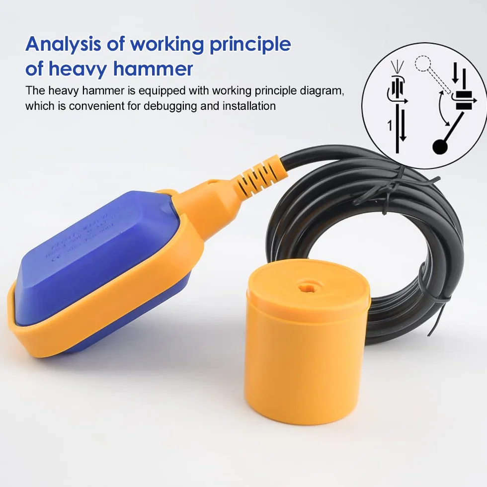 Aideepen 3 m kabel do regulatora poziomu wody, automatyczny przełącznik regulacji, prostokątny przełącznik pływakowy do zbiorników wieży wodnych, basenów, basenów fabrycznych AC 220 V-380 V
