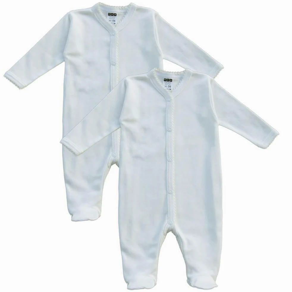 MEA BABY śpioszki niemowlęce unisex wykonane ze 100% bawełny organicznej, pakowane po 2 sztuki. Białe (kremowe) piżamy, chłopięce piżamy, dziewczęce piżamy (68)