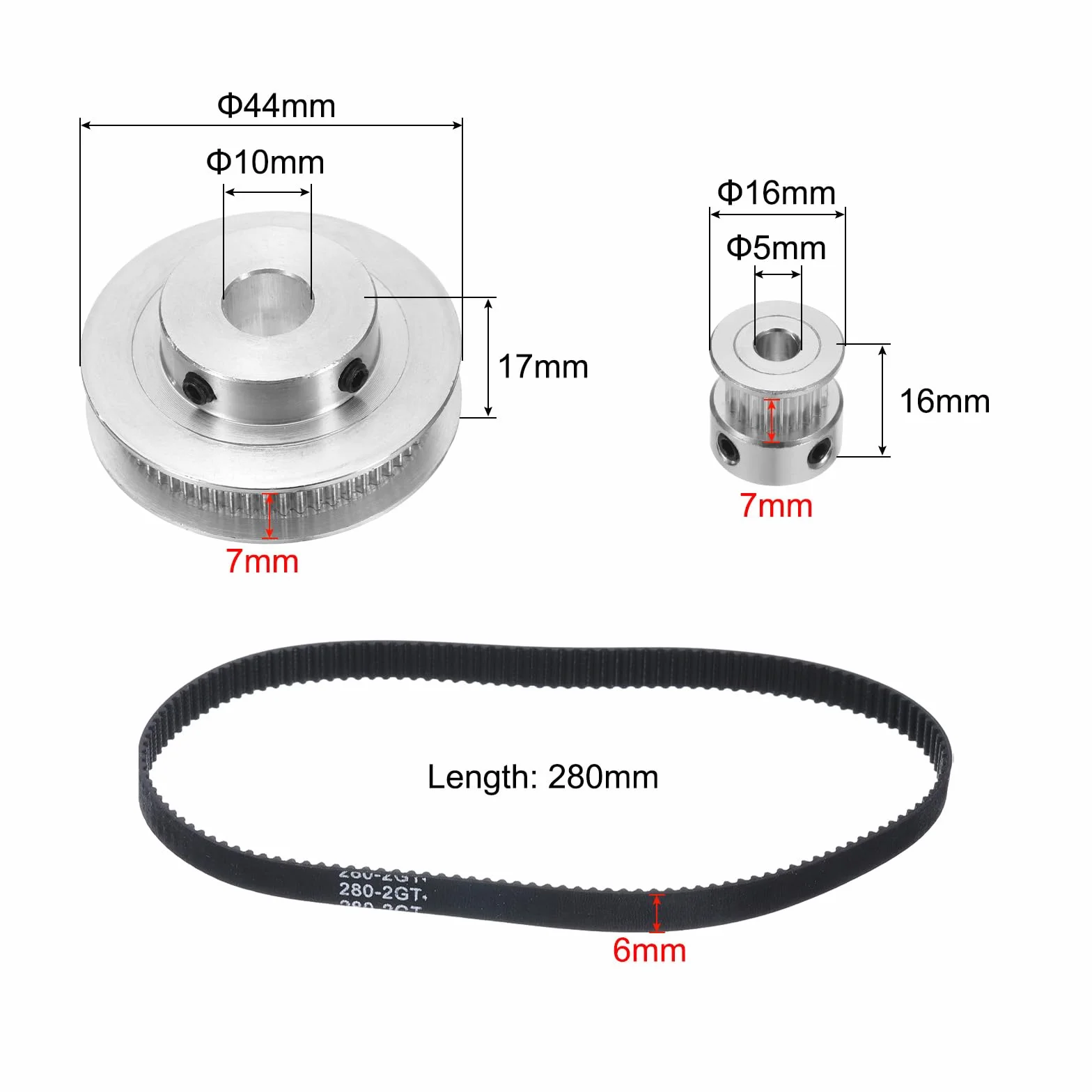 QUARKZMAN GT-2 koło synchroniczne 20 i 60 zębów 5&10 mm otwór, koło zębate ze stopu aluminium z 1 szt. długość 280 mm szerokość 6 mm pasek do drukarki 3D, maszyna CNC (20-60T-5i 10B-6)