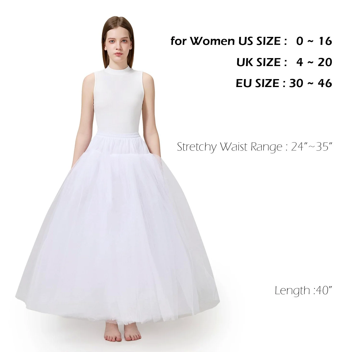 Aprildress Damska Halka Petticoat bez obręczy Krynolina pod spódnica do sukni ślubnych PL-PPT026