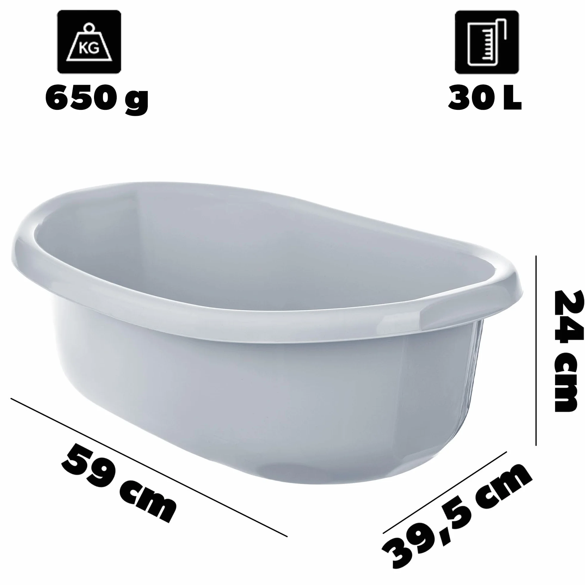 KADAX Miska do mycia 30l, duża, z tworzywa sztucznego, wszechstronna, do łazienki, do zlewozmywaka (jasnoszara)