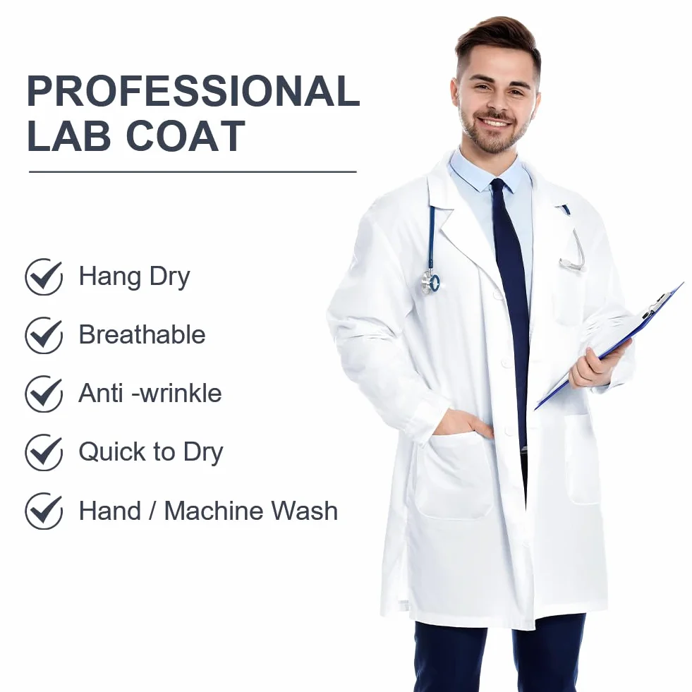 AUYAO Biała bluzka laboratoryjna dla kobiet i mężczyzn, bluzka laboratoryjna chemia, bluzka lekarska unisex