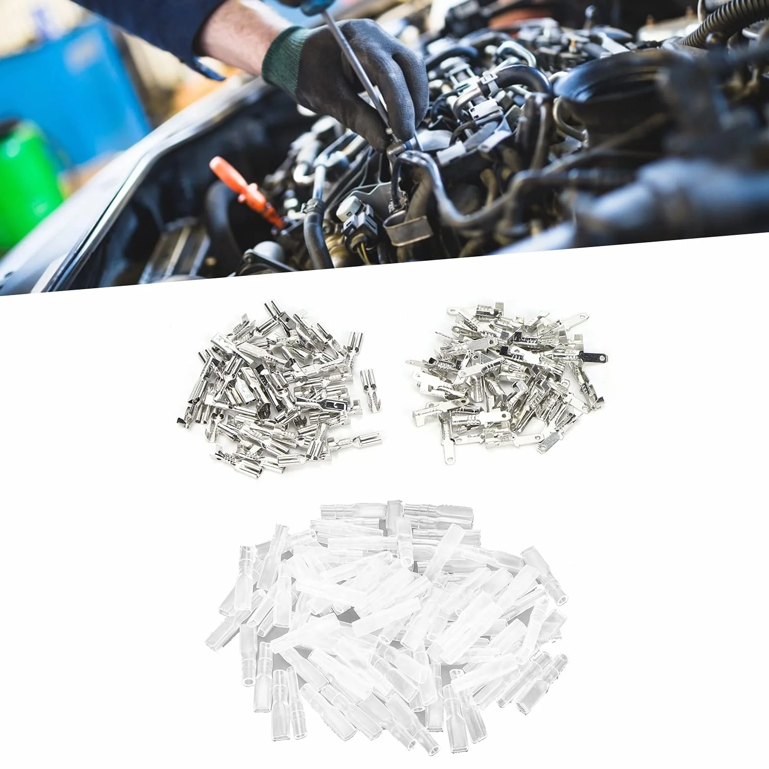 Spade Crimp Terminals Kobieta Mężczyzna 50 Sztuk/Każdy z 100 Sztuk Rękawów Izolacyjnych 2,8 Mm Srebrne Szybkie Złącza