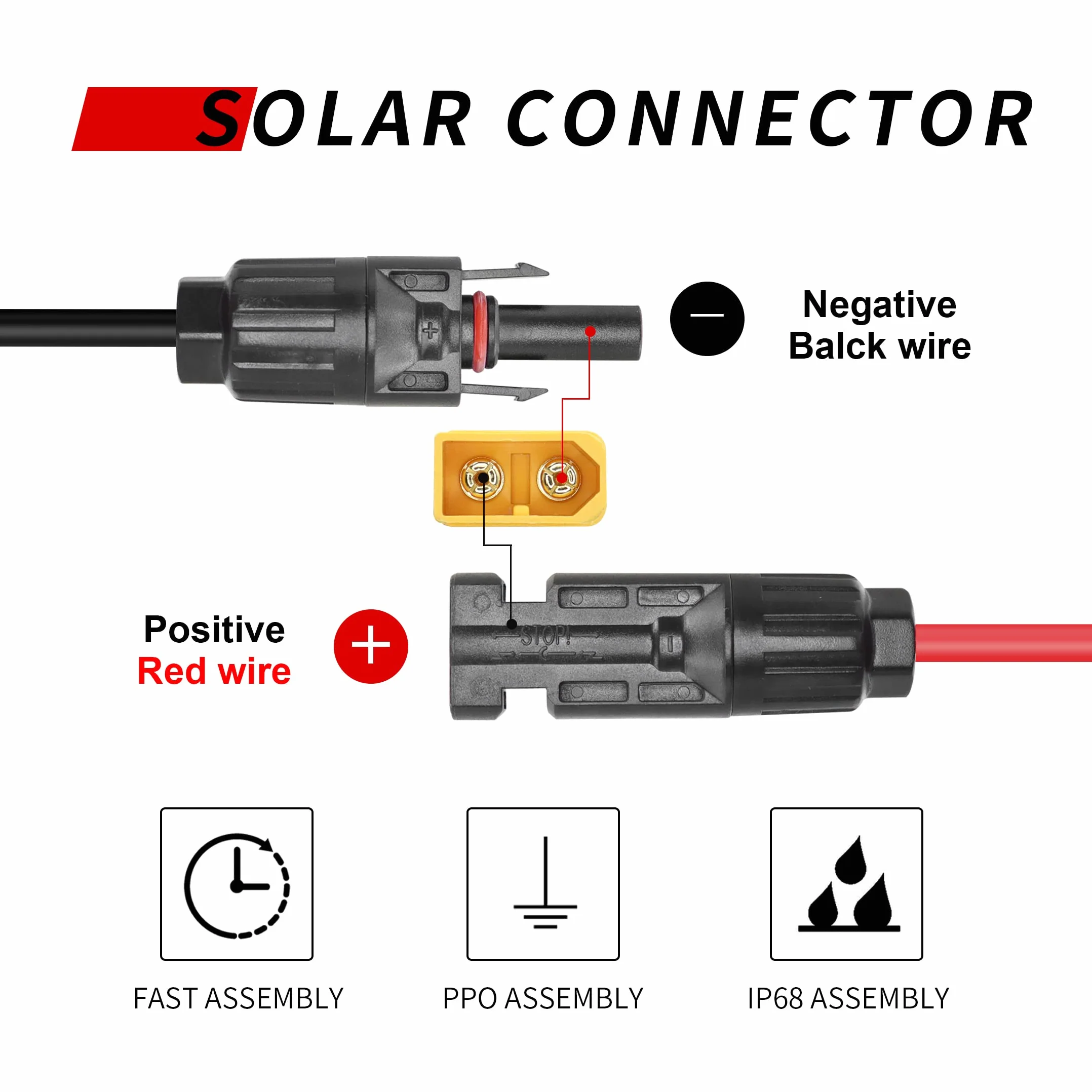 YACSEJAO Kabel solarny na XT60 wtyczka solarna, adapter do ładowarki XT60H, przedłużacz 16 AWG, do przenośnej stacji zasilania do kamperów, akumulator Lipo, 1,8 m