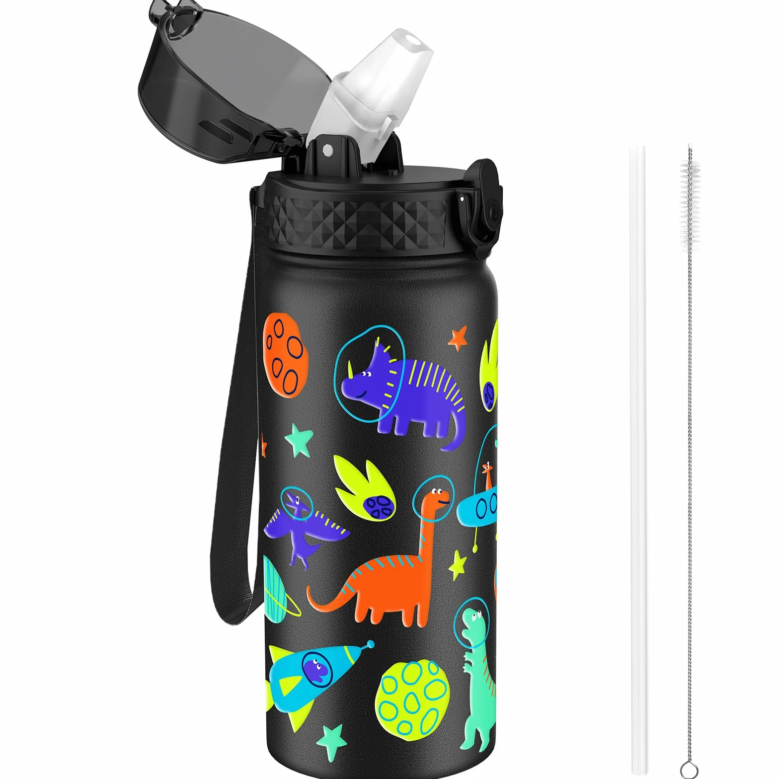 Goppus 550 ml/18 oz Izolowana butelka na napoje dla dzieci ze słomką z podwójnymi ściankami ze stali nierdzewnej, mała szczelna metalowa izolowana próżniowo butelka na napoje Butelka dla małych
