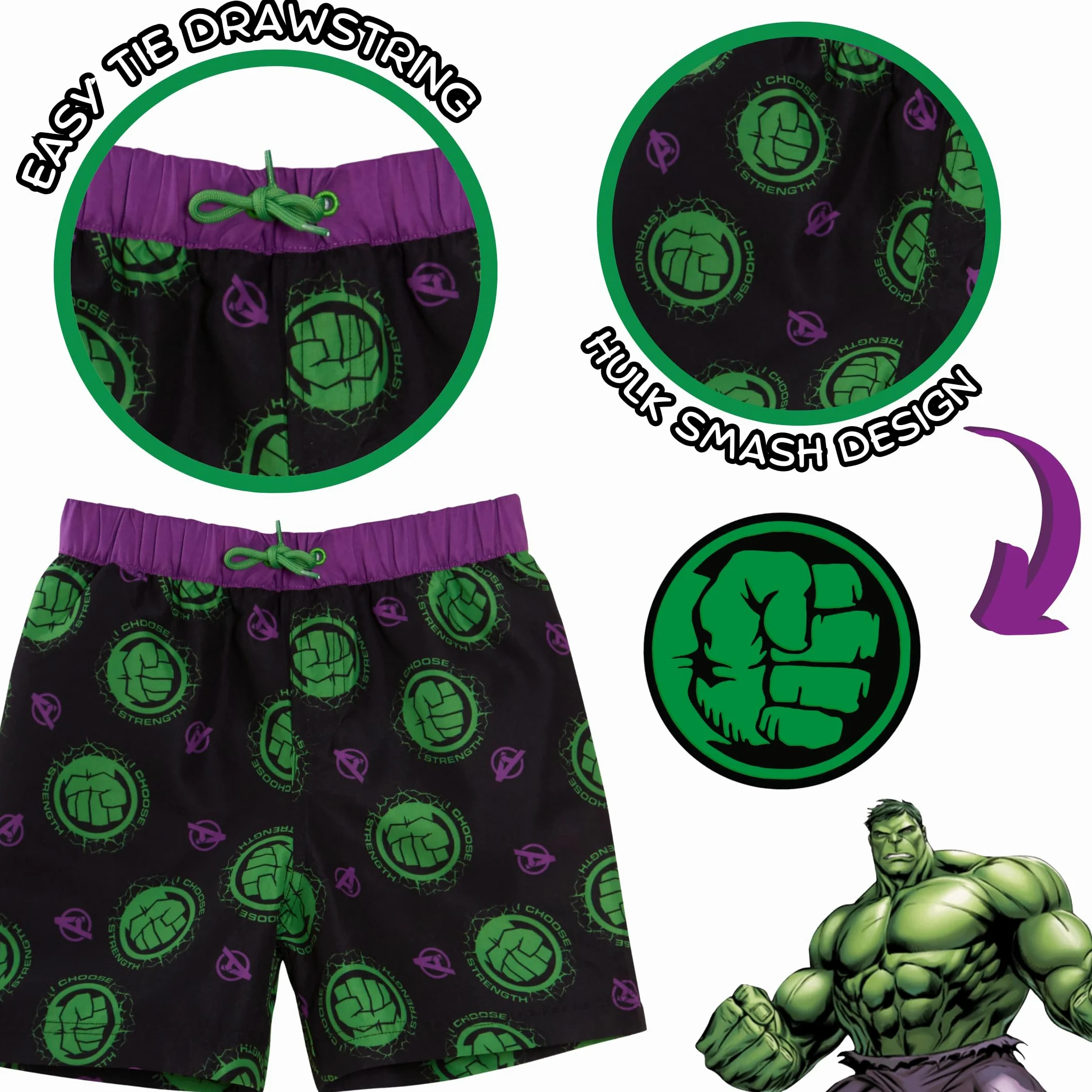 Marvel Niesamowite szorty kąpielowe Hulk + kamizelka typu Rash, 2-częściowy zestaw kąpielowy, top surfingowy + szorty