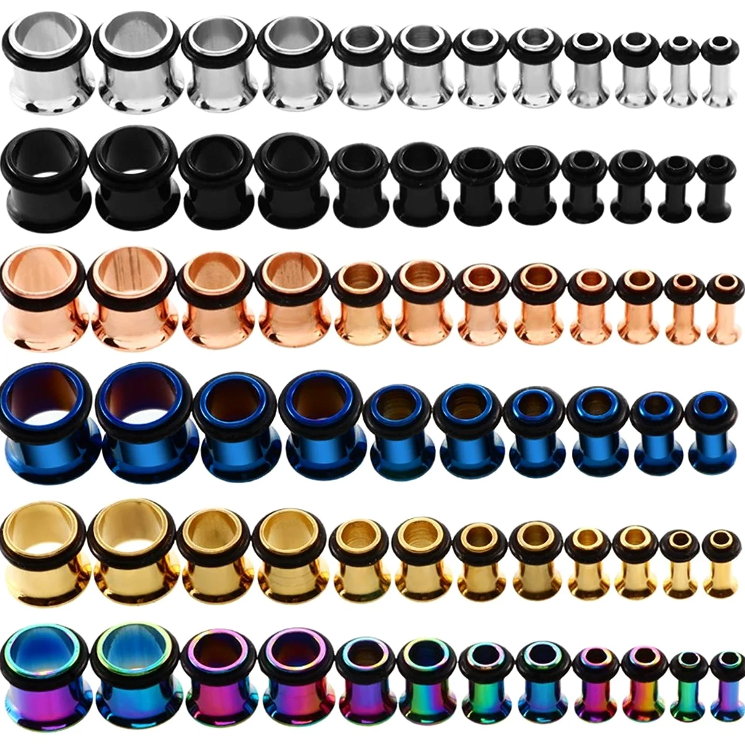KUBOOZ Zestaw 9 par ze stali nierdzewnej Single Flare Plugs Tunele Stretcher Piercings Unisex Size 14G-00G