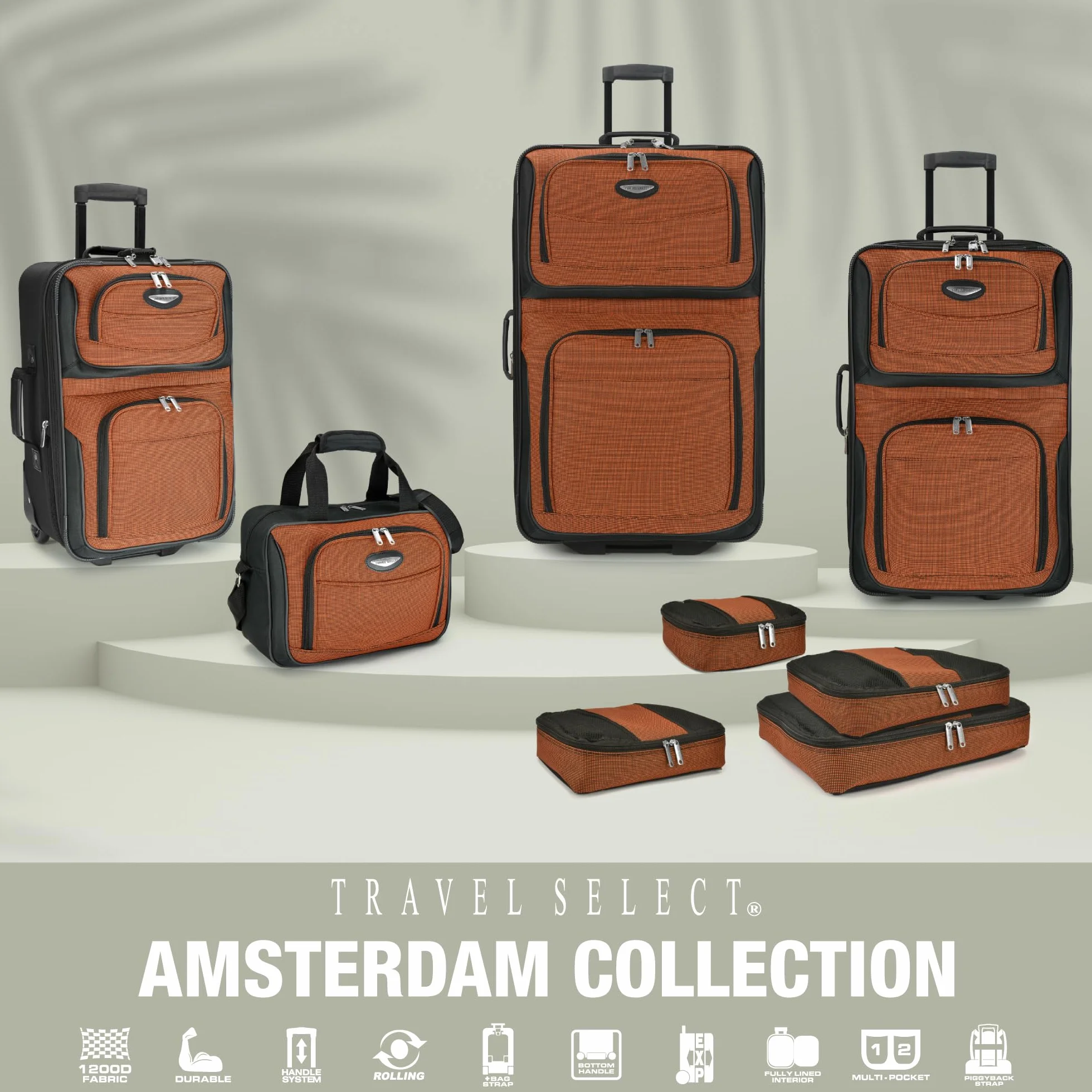 Traveler'S Choice Uniseks Amsterdam Zestaw Walizek, Pomarańczowy, 74 x 43 x 25 cm; 63,5 x 38,1 x 23 cm; 53 x 33 x 19 cm; 38 cm x 28 x 15 cm