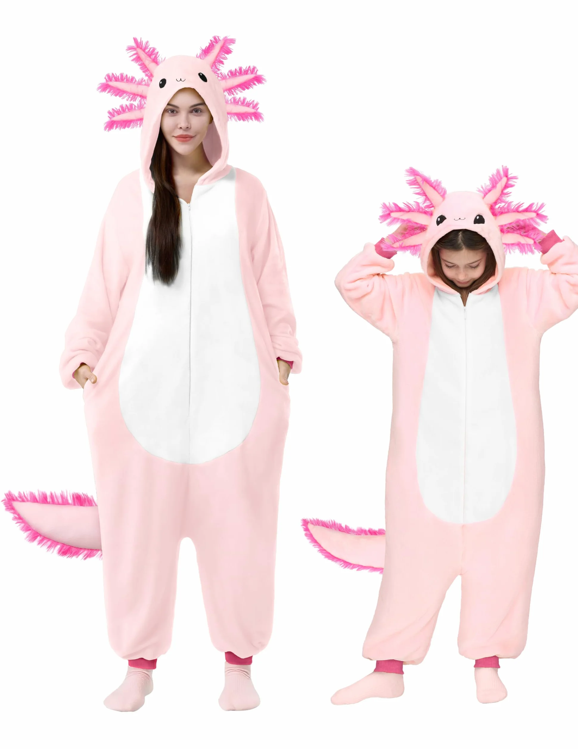 Spooktacular Creations Axolotl Unisex Dorosły ogon kapelusza pluszowa piżama kostium do odgrywania ról kostium Halloween-XL różowy