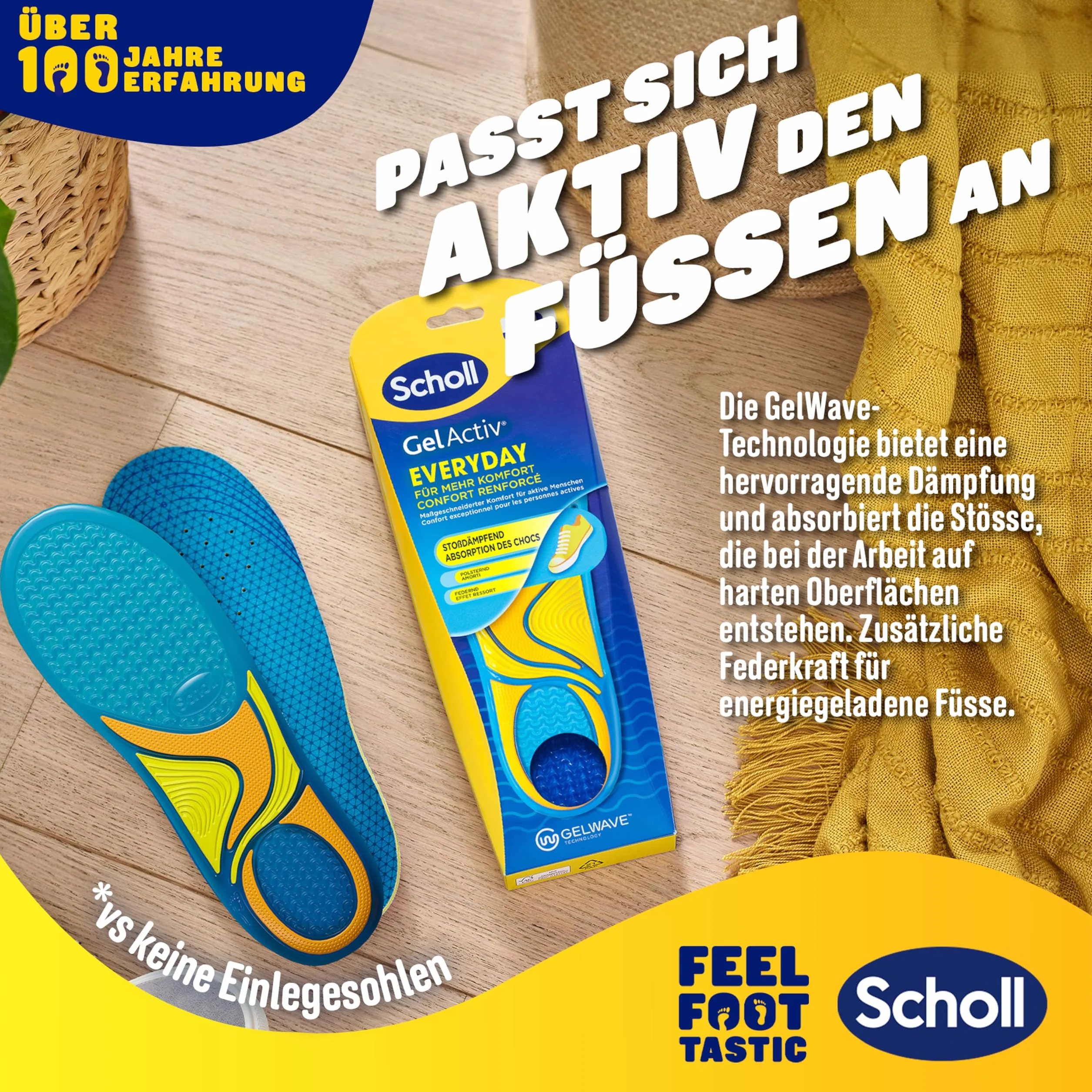 Scholl GelActiv Everyday wkładki dla mężczyzn, komfortowe stopy przez cały dzień, amortyzacja z pianki z pamięcią kształtu i technologia GelWave dopasowują się do stóp i zapewniają najwyższy komfort