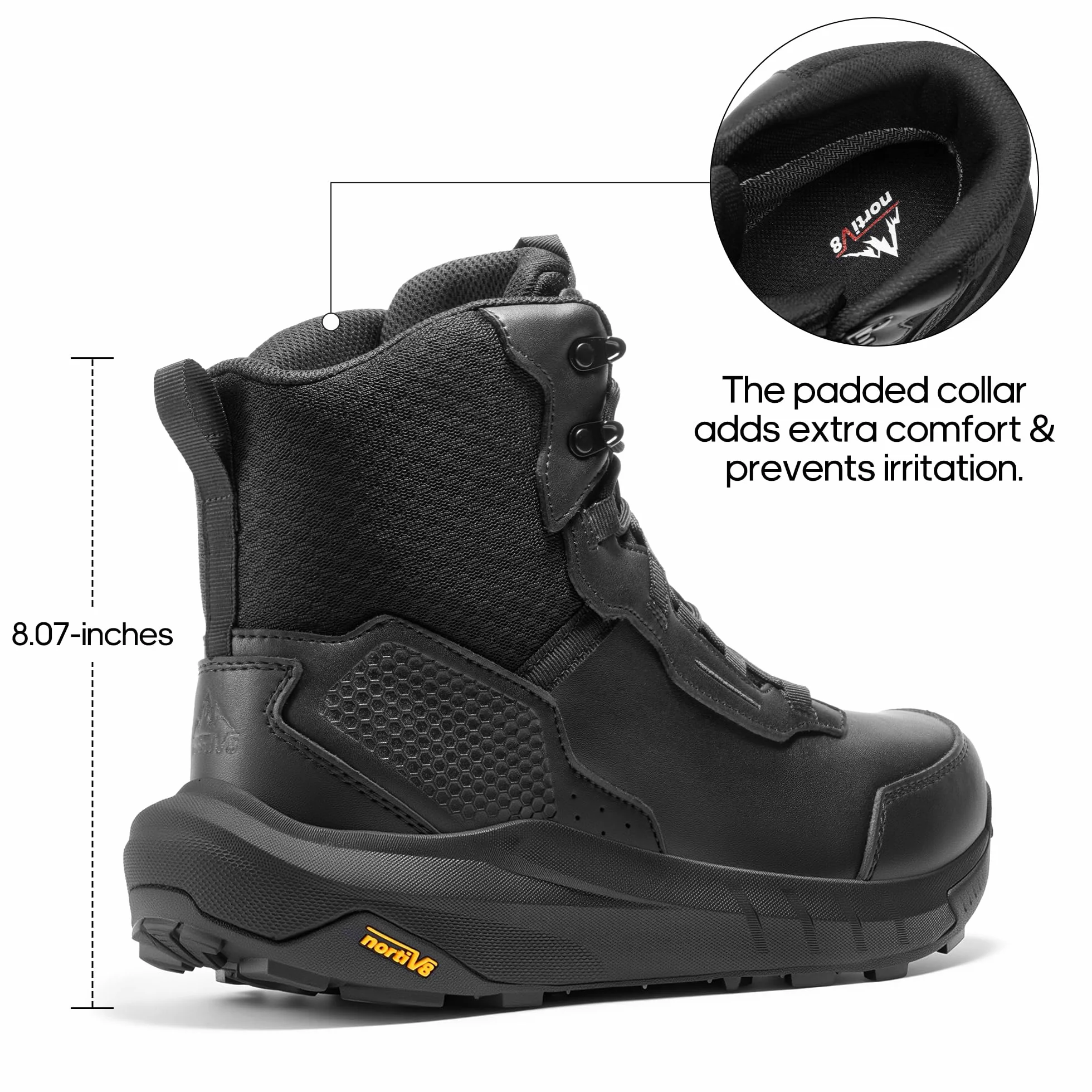 NORTIV 8 Męskie wodoodporne taktyczne buty robocze, buty zimowe, poduszka, podeszwa, lekkie, skórzane, antypoślizgowe buty bojowe z podparciem łuku, do wojskowego motocykla, wędrówek, hydroRange