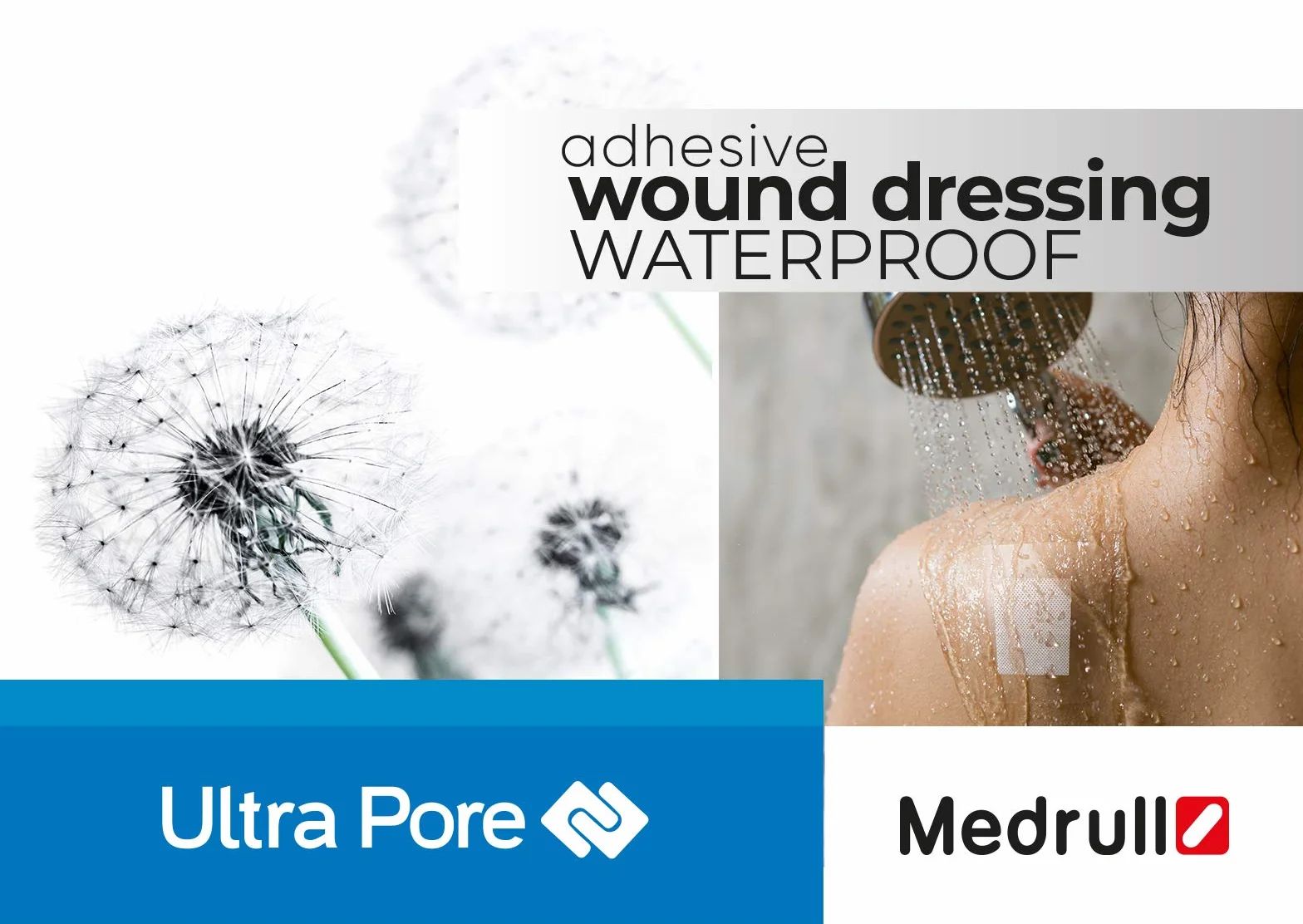 Medrull 100% wodoodporny plaster na rany 9 x 10 cm – wodoodporny plaster – sterylny, przezroczysty, mocny chwyt – chroni przed skaleczeniami i zadrapaniami – idealny do prysznica, uprawiania sportu