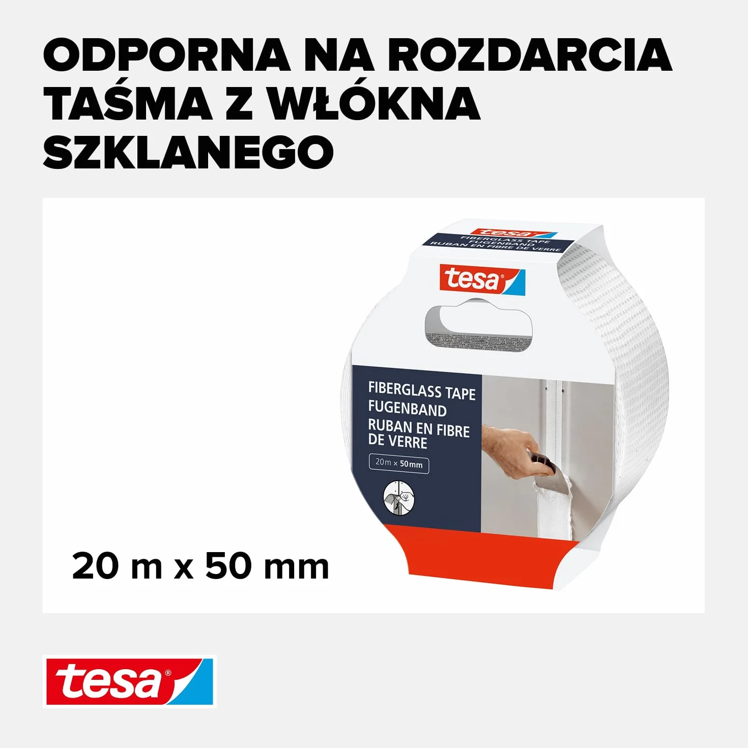 tesa taśma naprawcza z włókna szklanego - taśma do naprawy, uszczelniania i zabezpieczania - do szorstkich i gładkich powierzchni - odporna na rozdarcie - 20m x 50mm